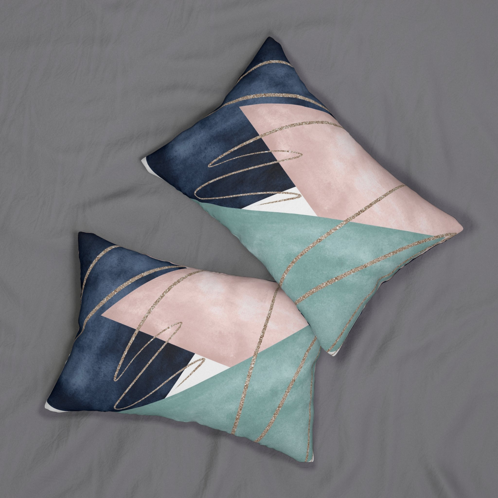 Abstract Lumbar Pillow | Navy Blue, Teal Green, Blush Pink