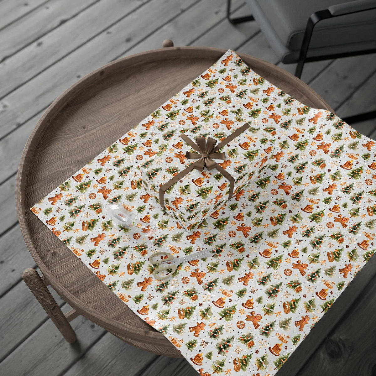 Gingerbread Man Snowy Tree Christmas Wrapping Paper, Gift Wrap