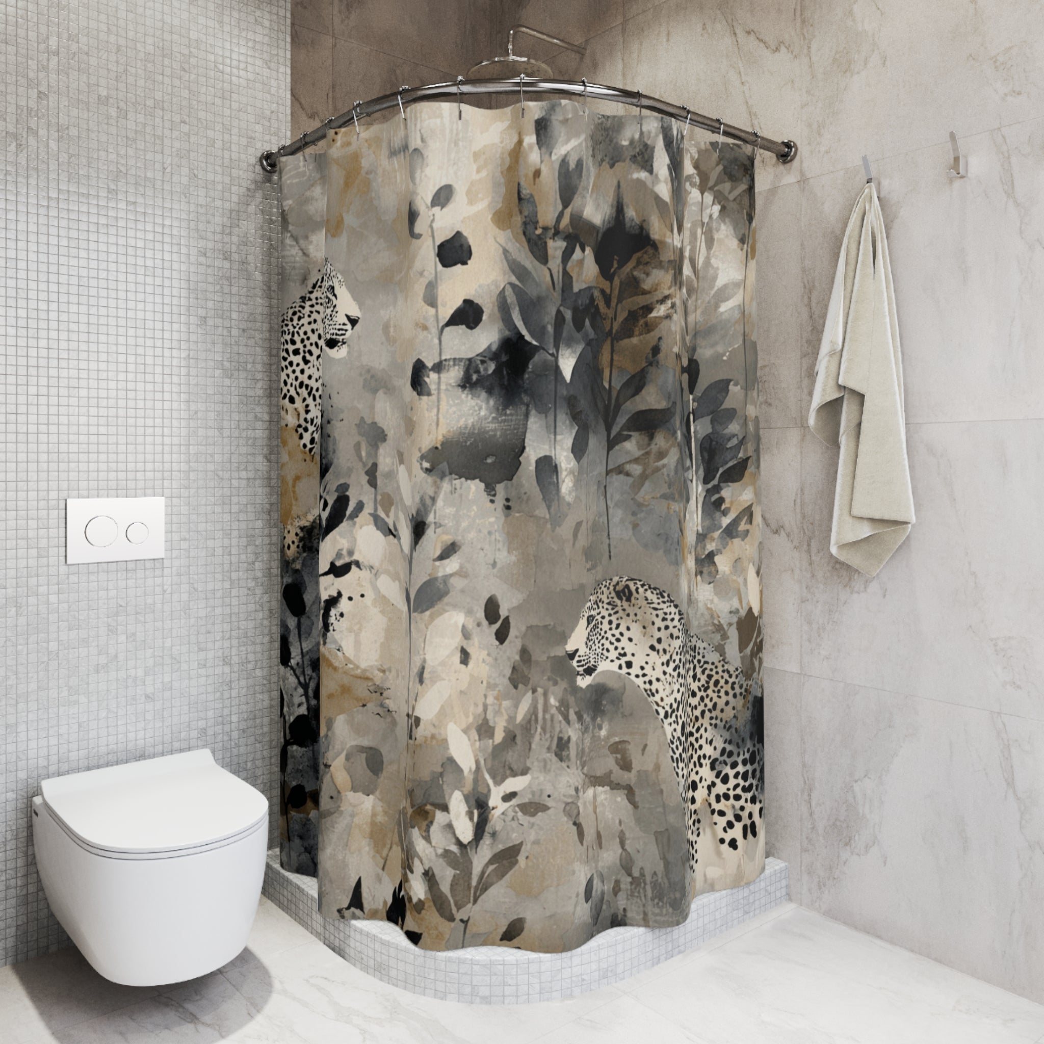 Jungle Shower Curtain | Neutral Earthy Leopard