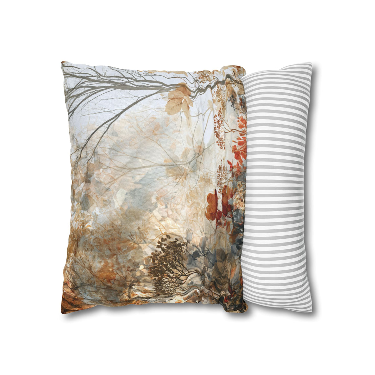 Misty Forest Pillow Cover | Terracotta Beige Autumn Trees Pillowcase