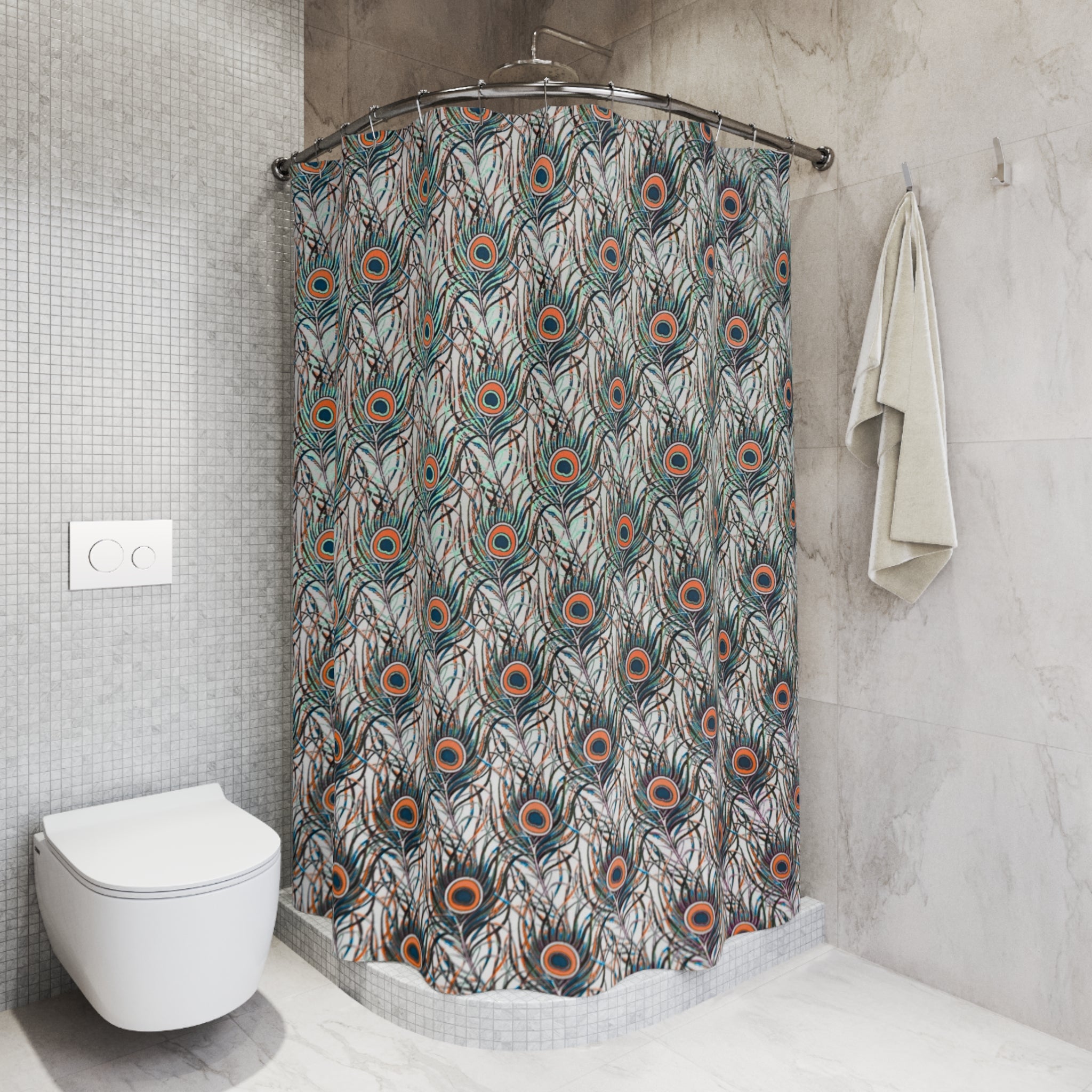 Boho Shower Curtain | Peacock Feather Fabric Curtain