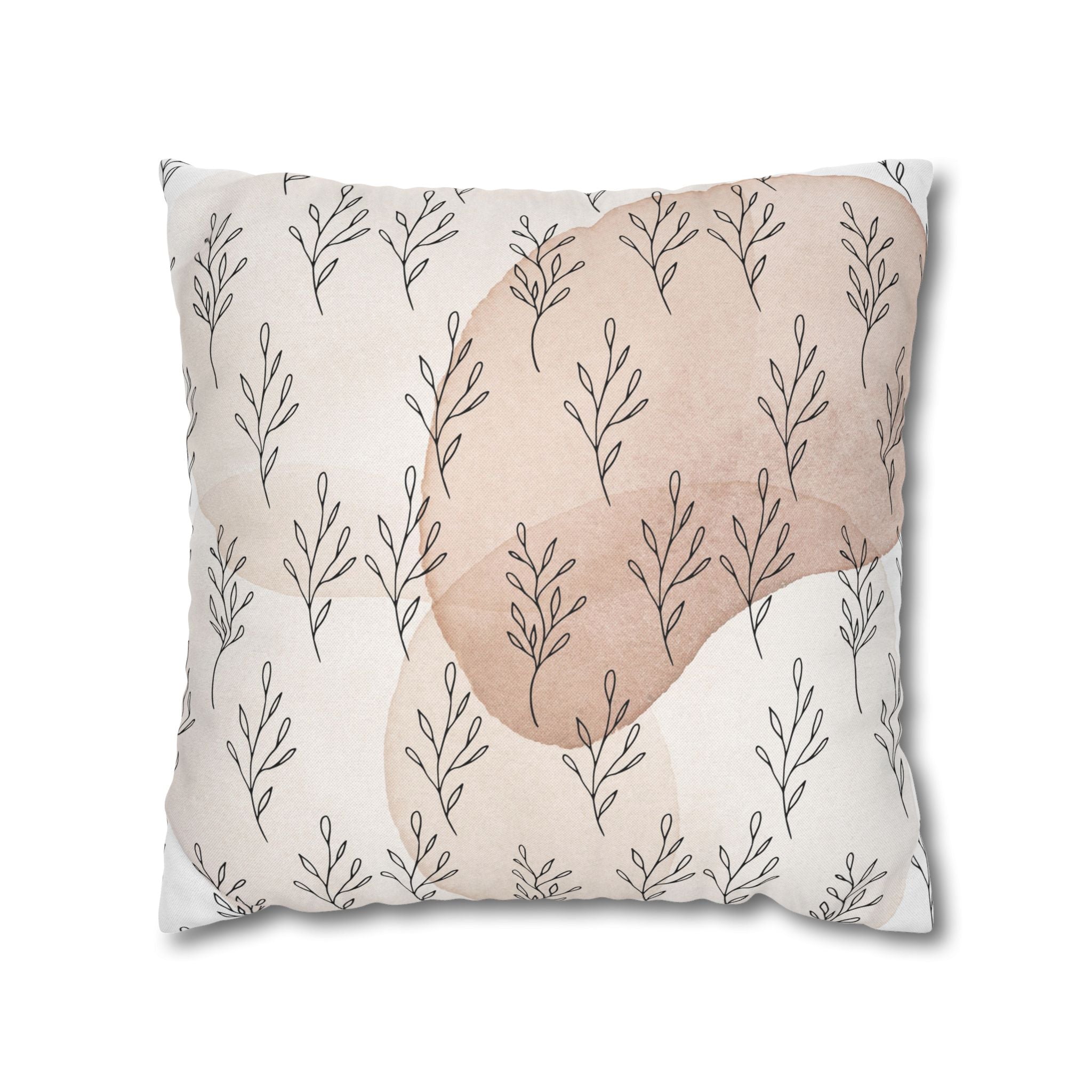 Boho Throw Pillow Cover; Blush Beige Hygge Leaves Couch Cushion