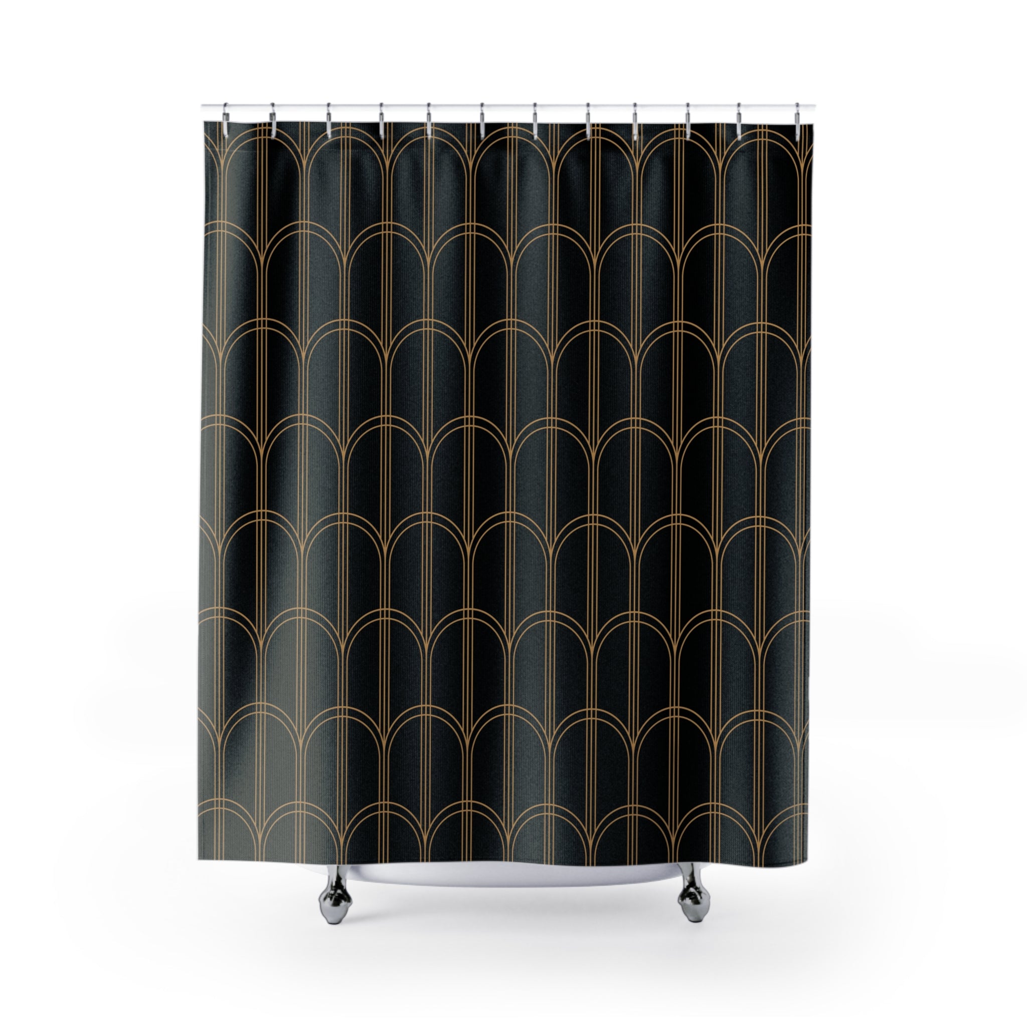 Art Deco Shower Curtain | Black, Gold Beige Arches, Art Nouveau