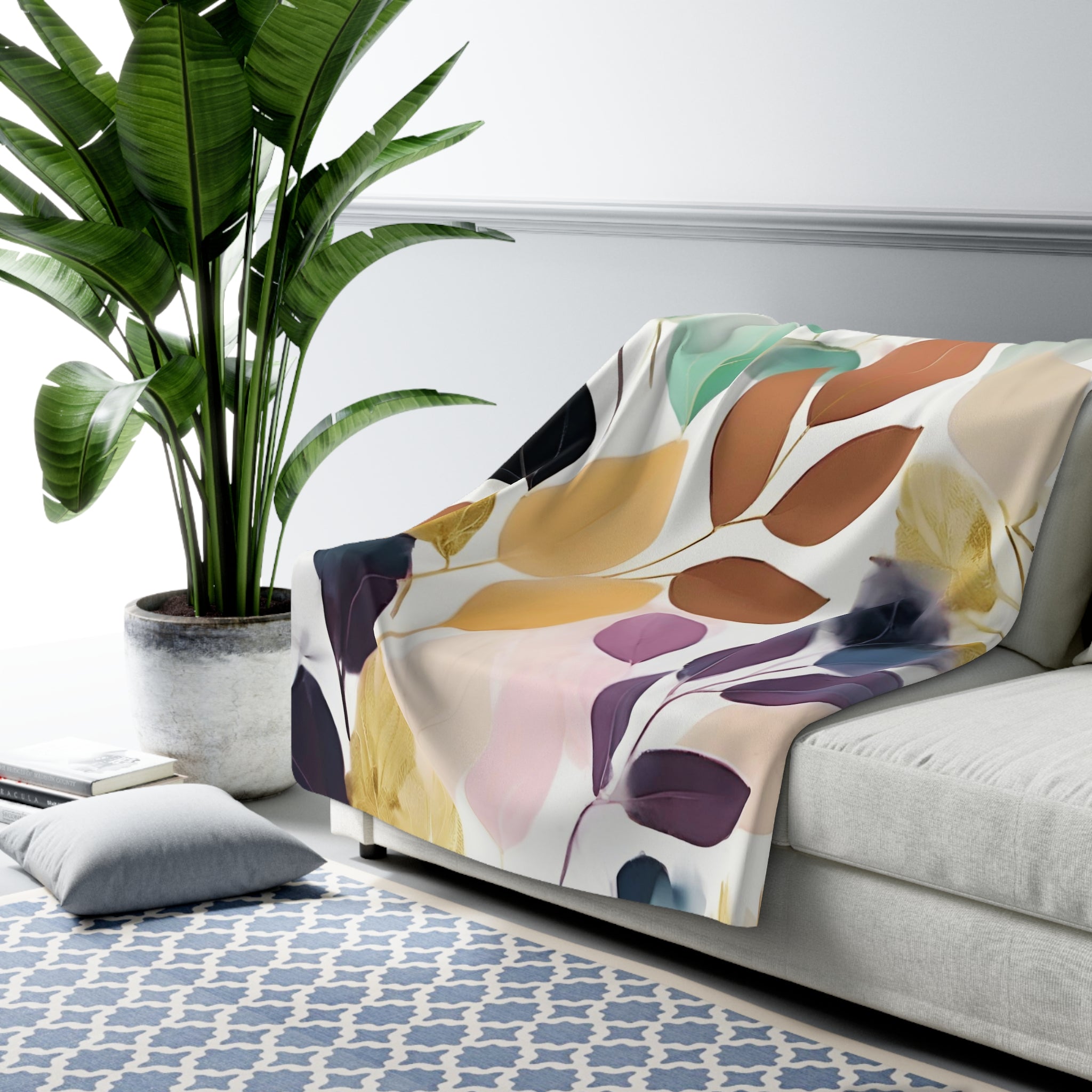 Floral Throw Blanket | Colorful Eucalyptus Leaves