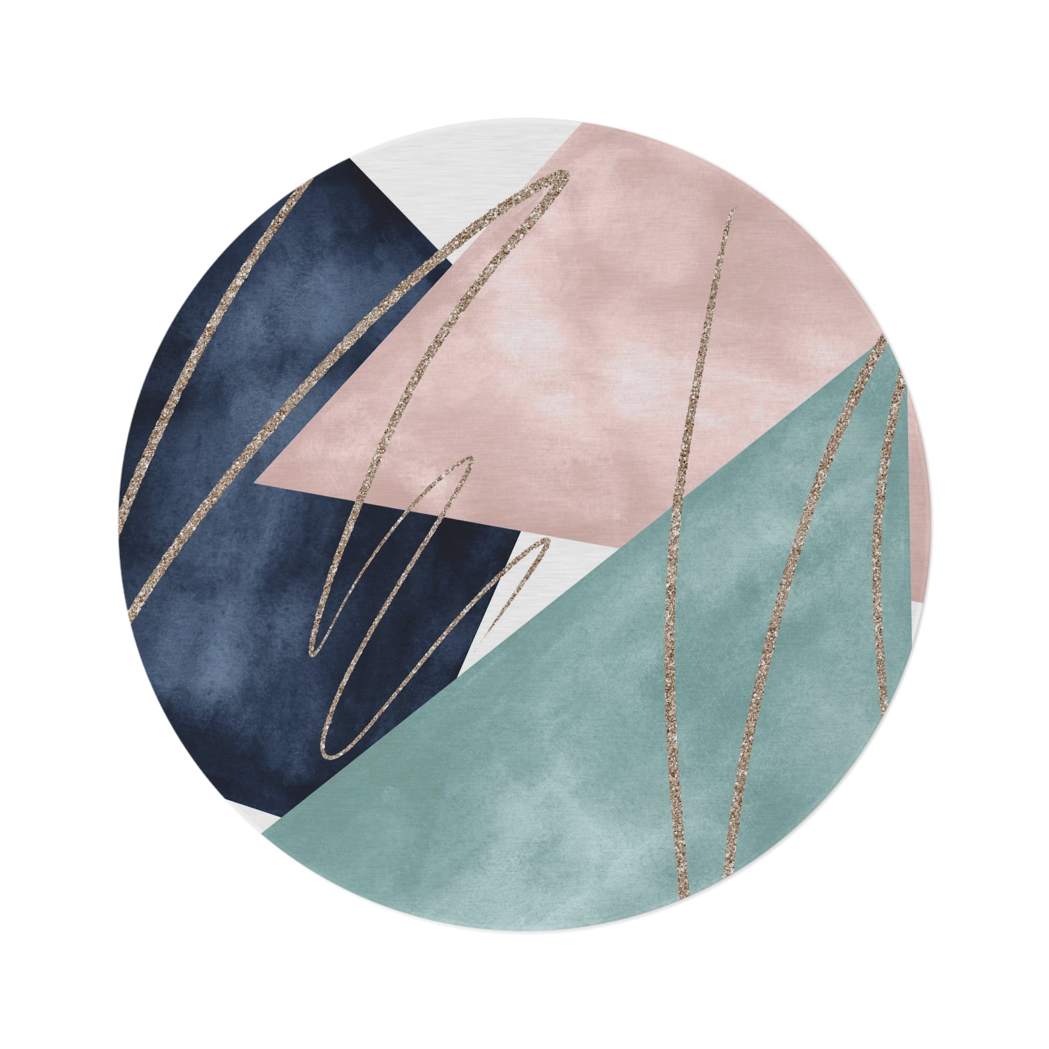 Round Area Rug | Teal Navy Blue, Dusty Pink