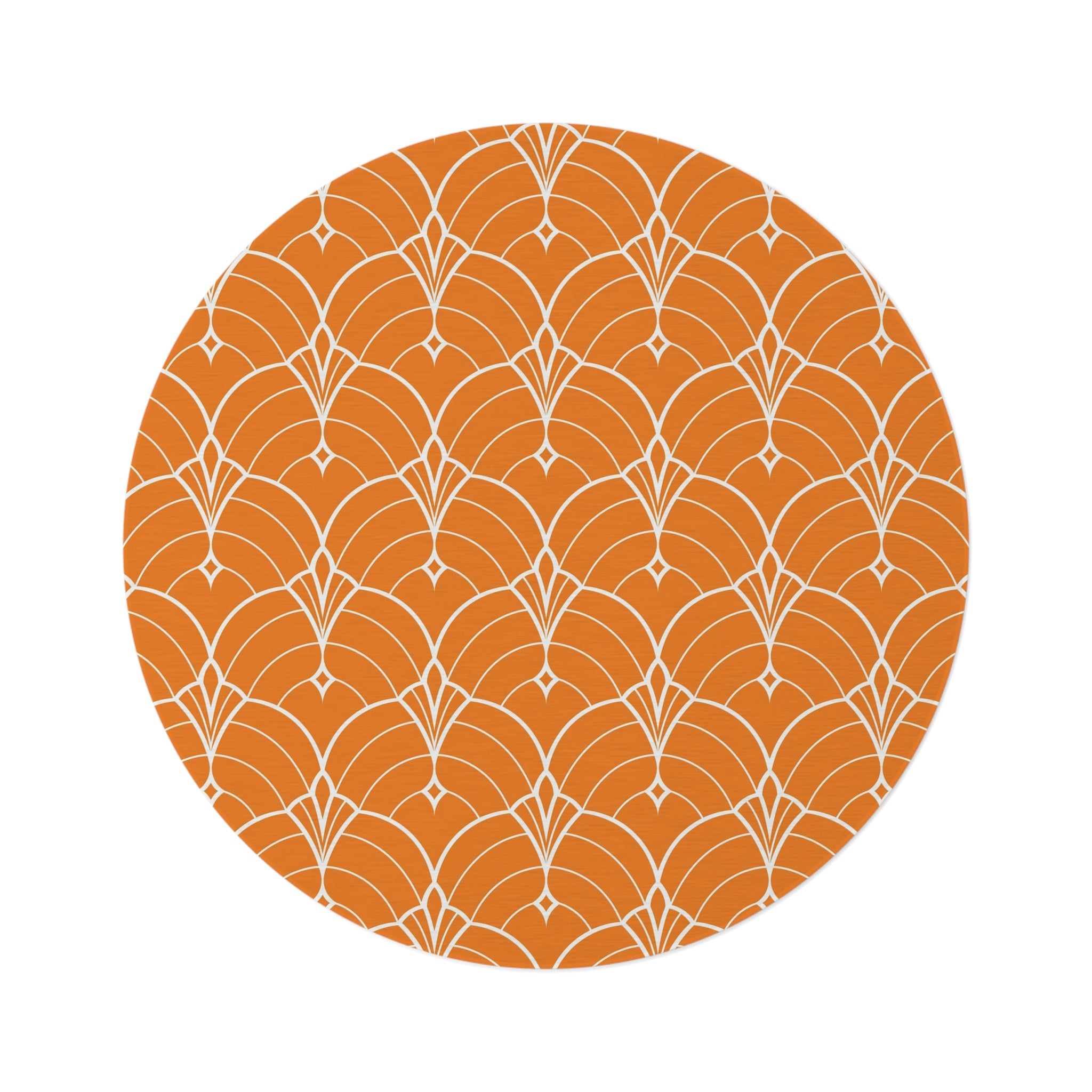 Round Area Rug | Art Deco, Orange White