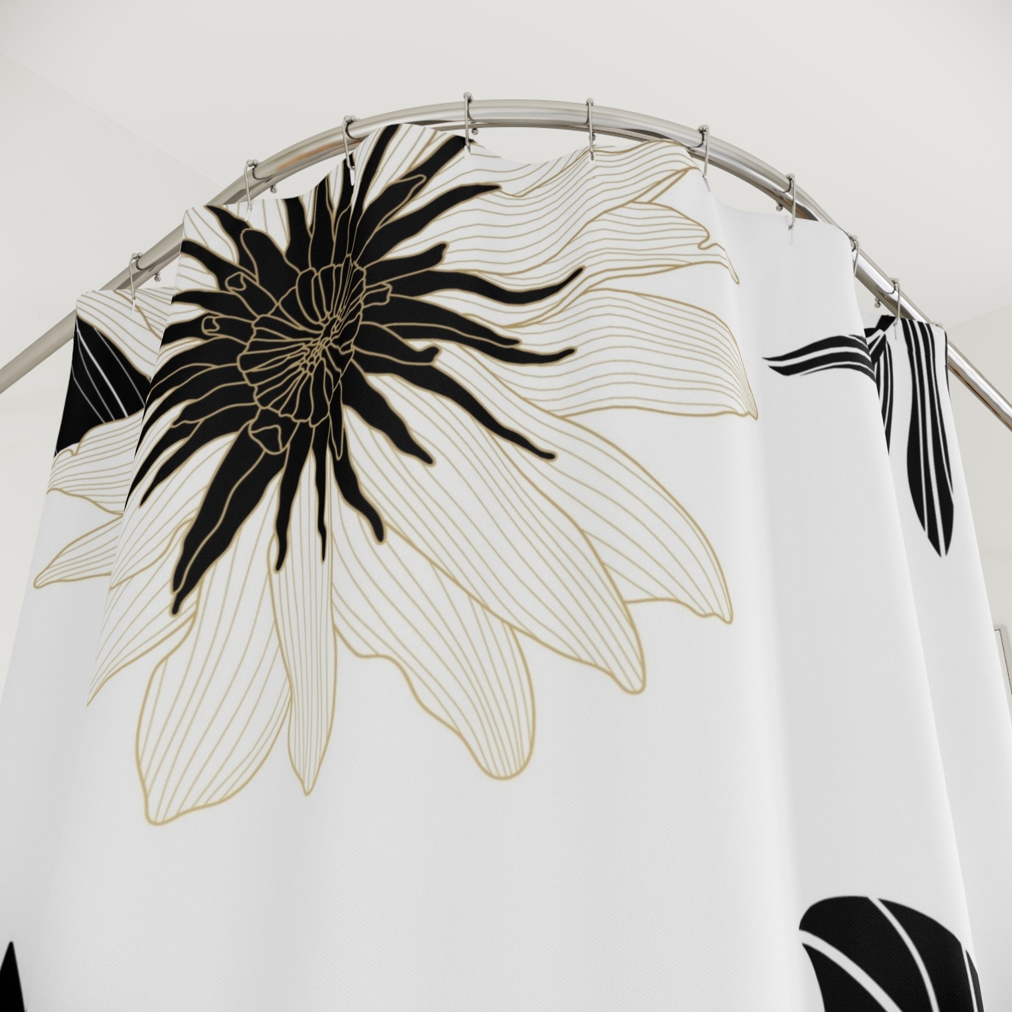 Abstract Floral Shower Curtain | White Black, Beige Jungle Leaves