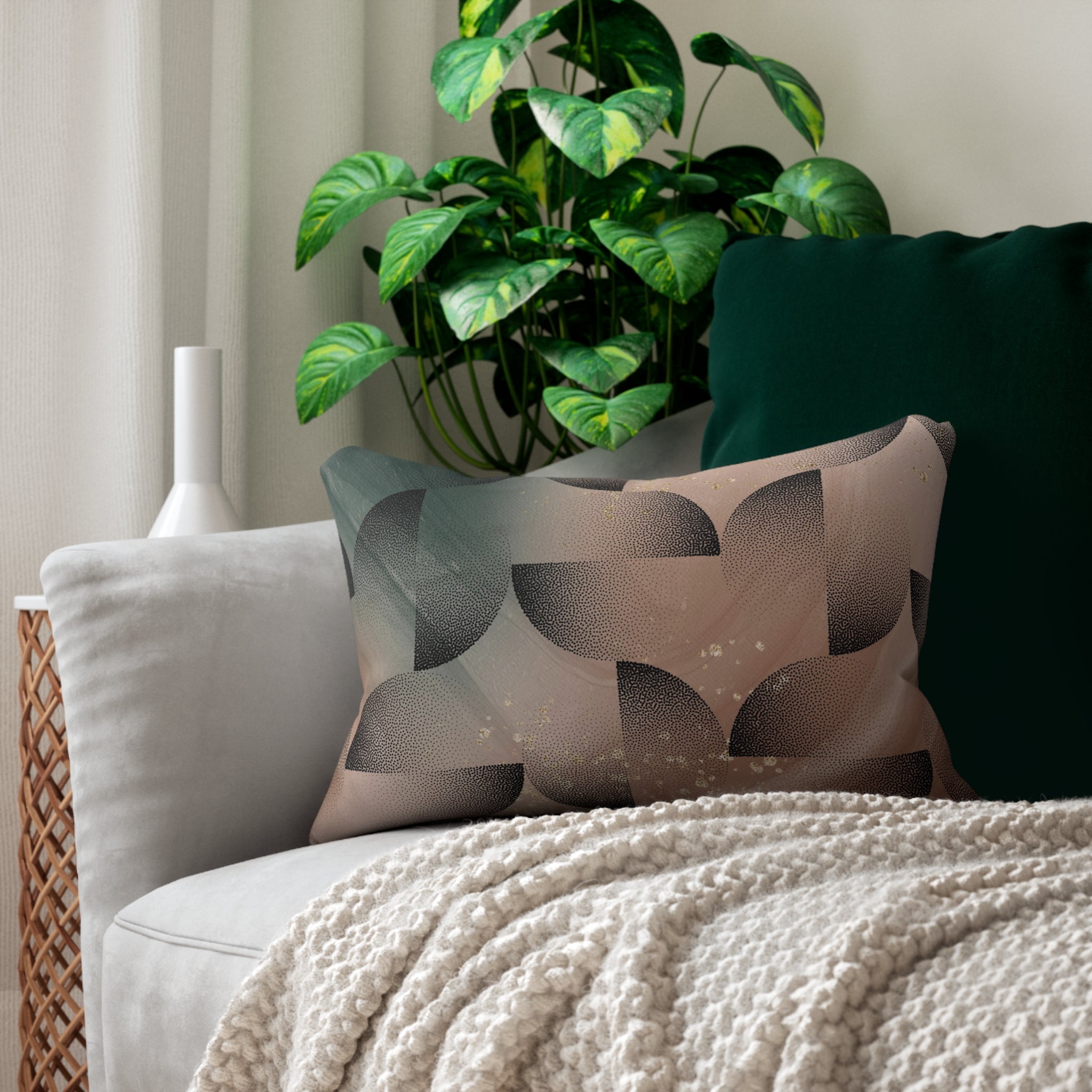 Abstract Lumbar Pillow | Green Beige, Black Geometric