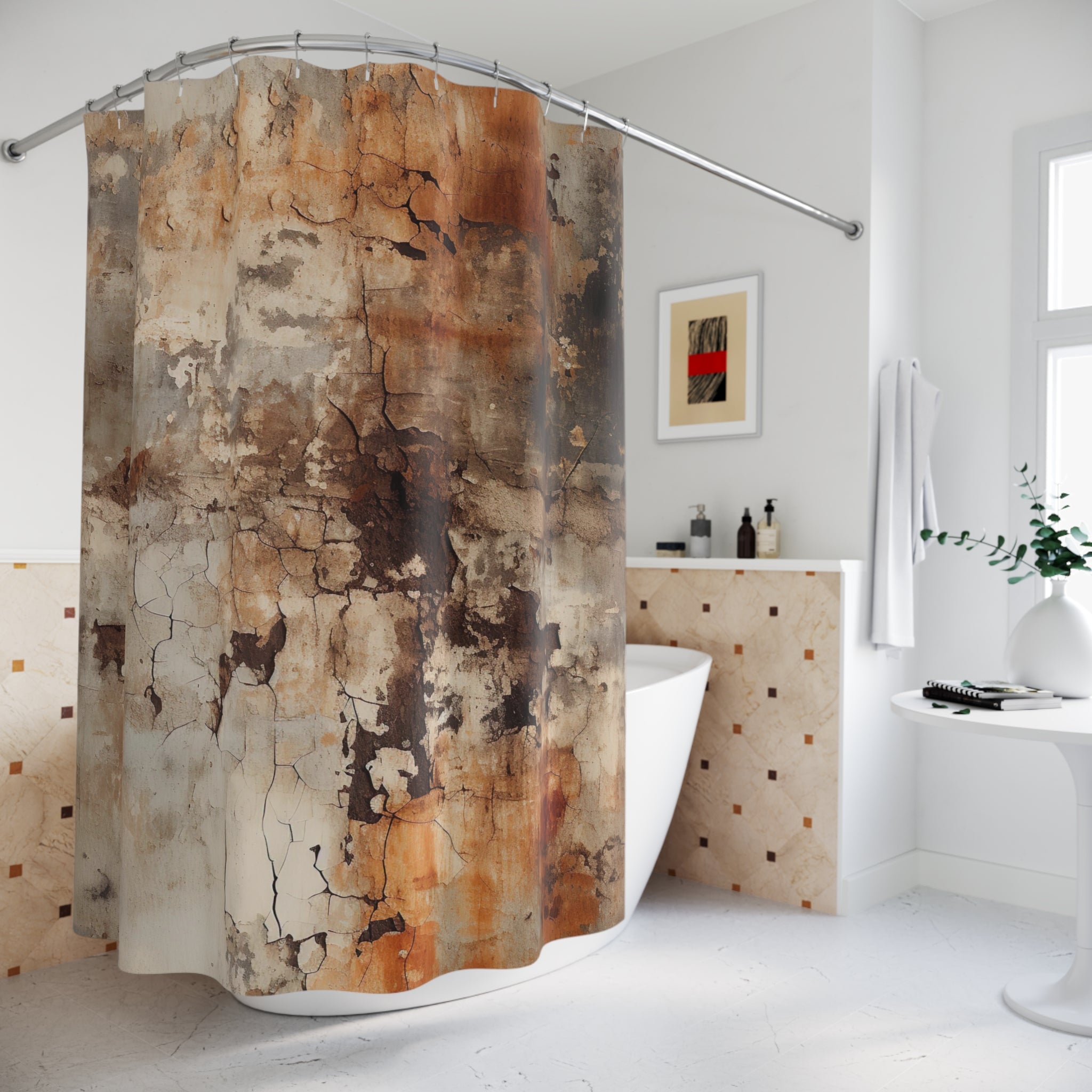 Abstract Shower Curtain | Beige Rust Earthy Rustic Watercolor Bathroom Decor