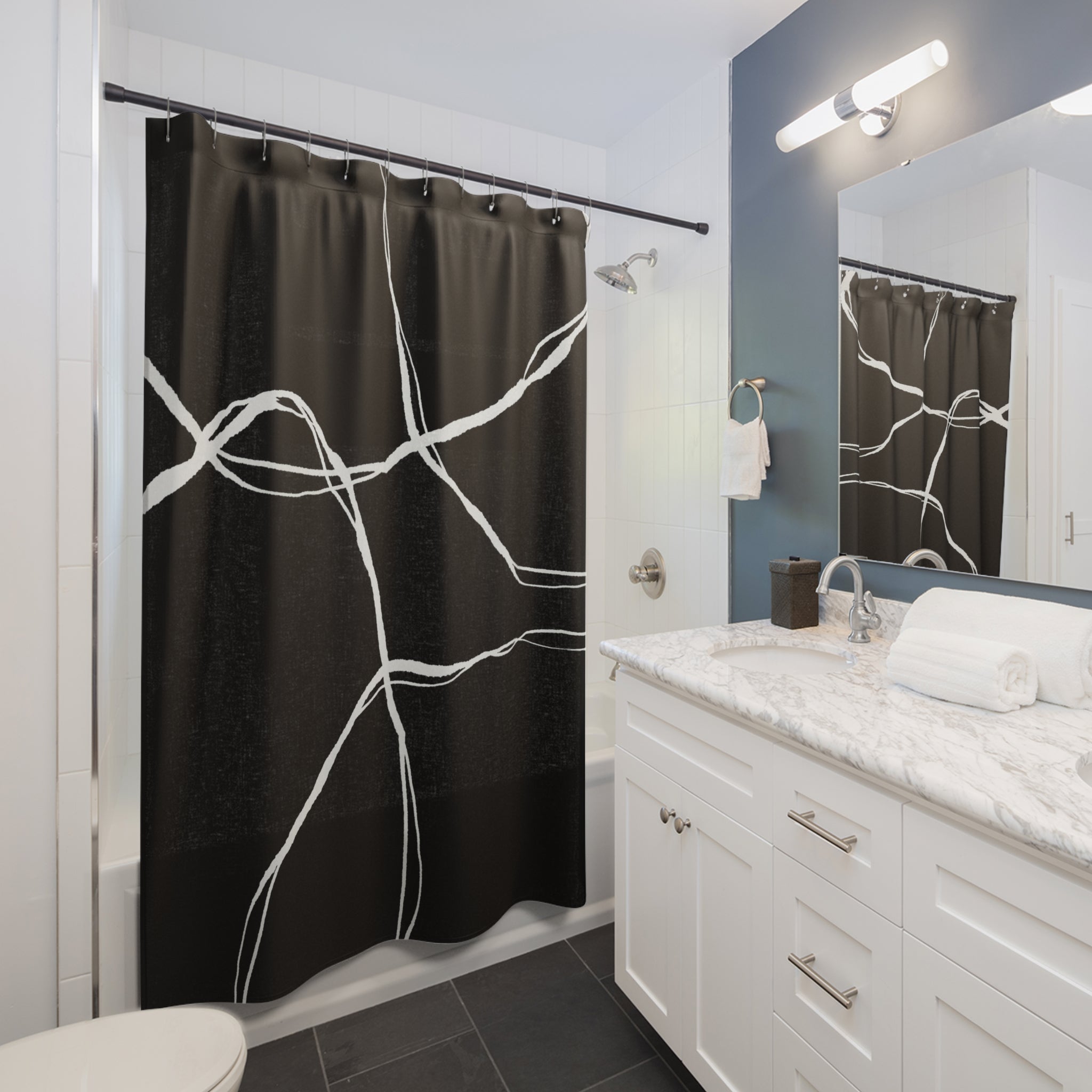 Black and White shower curtain | Modern Minimalist Bathroom