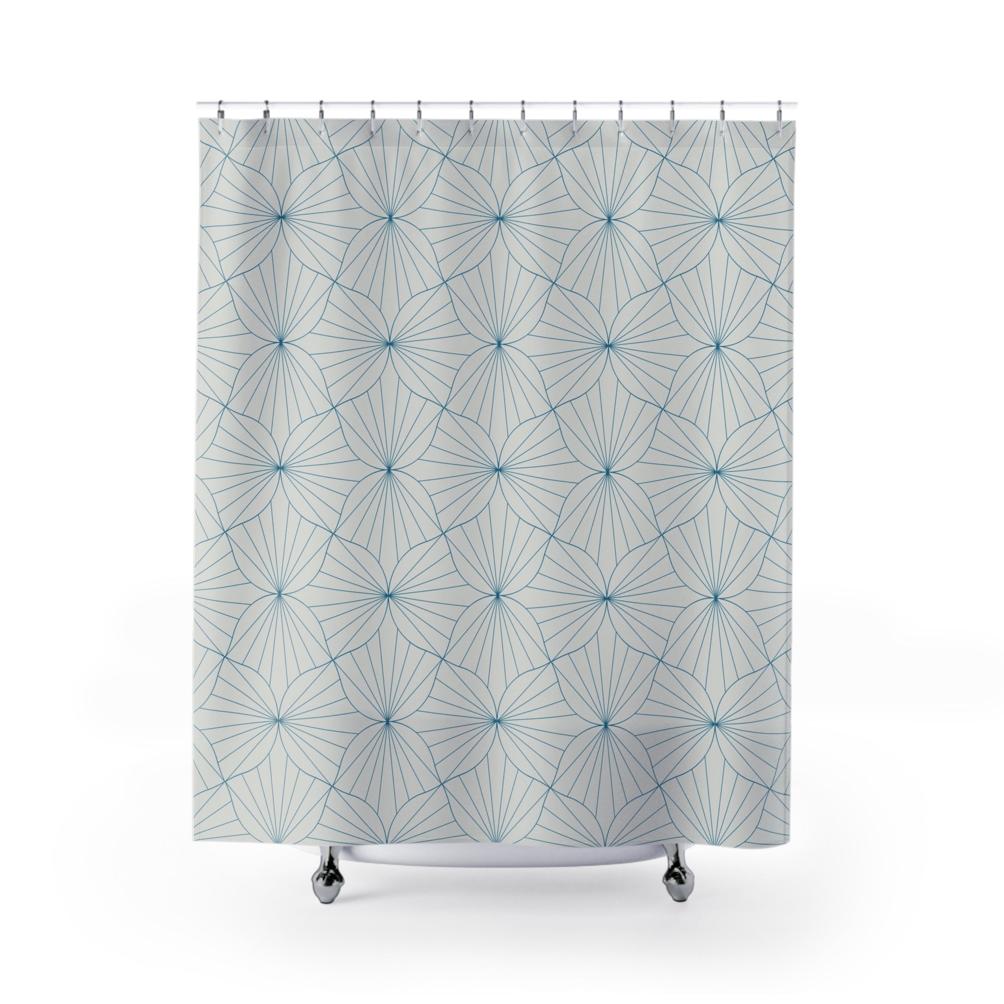 Boho Shower Curtain | Art Deco Geometric Blue Grey