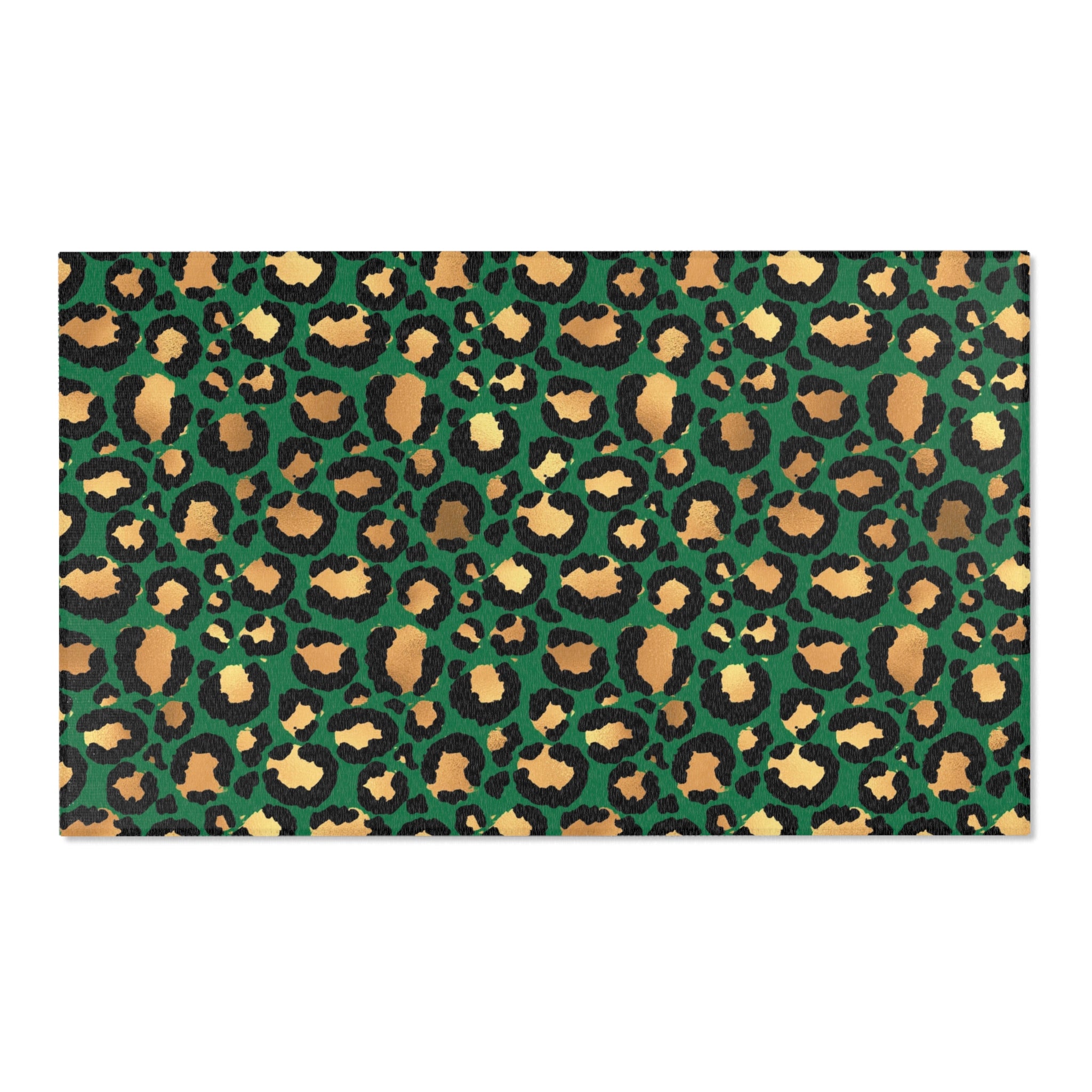 Green Leopard Large Area Rug | Gold Beige, Black Animal Print