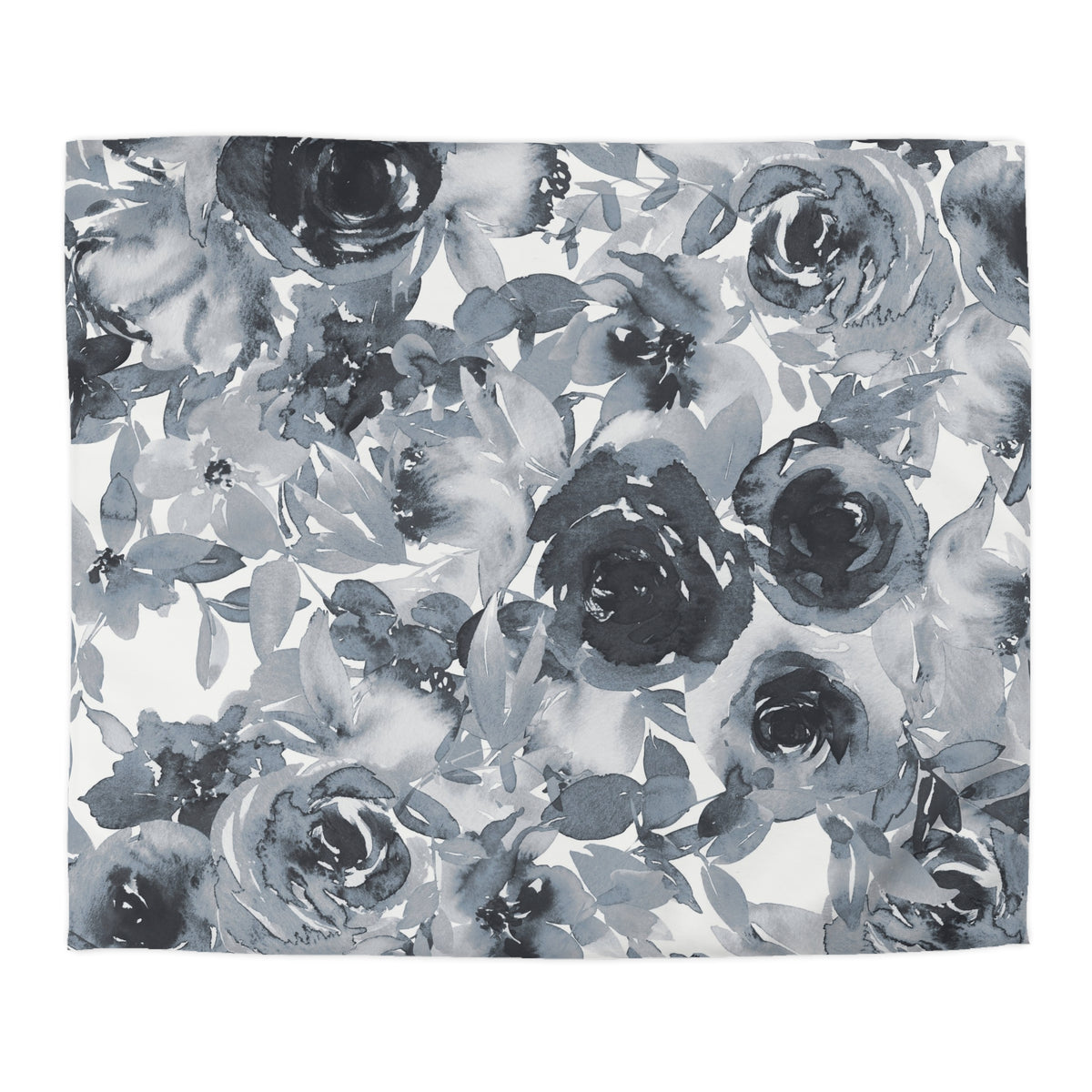 Slate Grey Watercolor Rose Duvet Cover | Charcoal Blue Floral Bedding