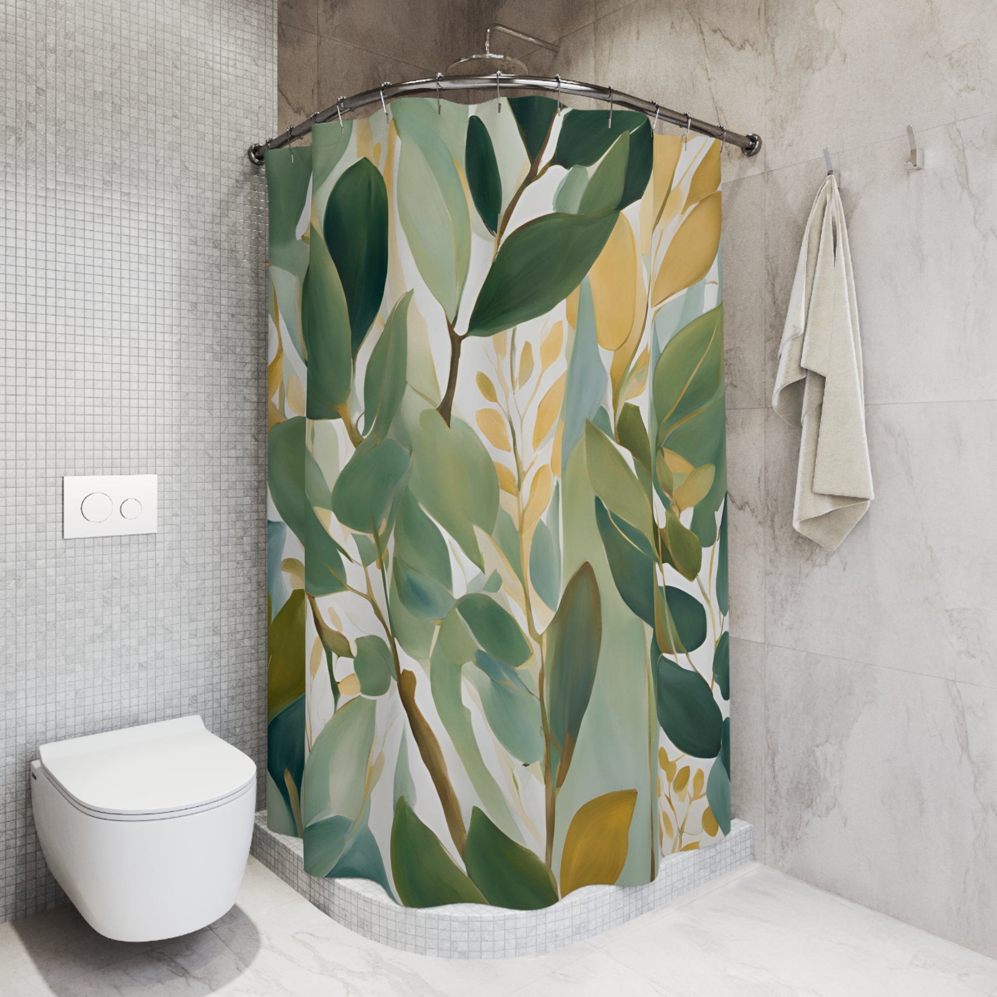 Boho Abstract Leaves Shower Curtain | Sage Teal Green, Beige