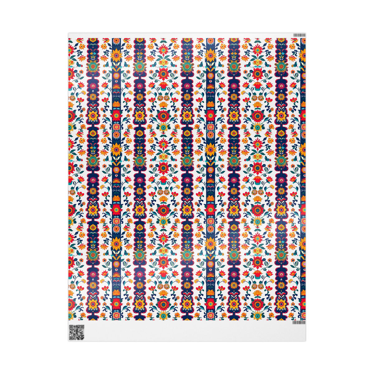 Red Navy White Folk Floral Wrapping Paper, Gift Wrap