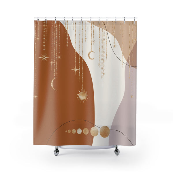Boho Shower Curtain | Rust Beige Gold Ceslestial, Bohemian Decor