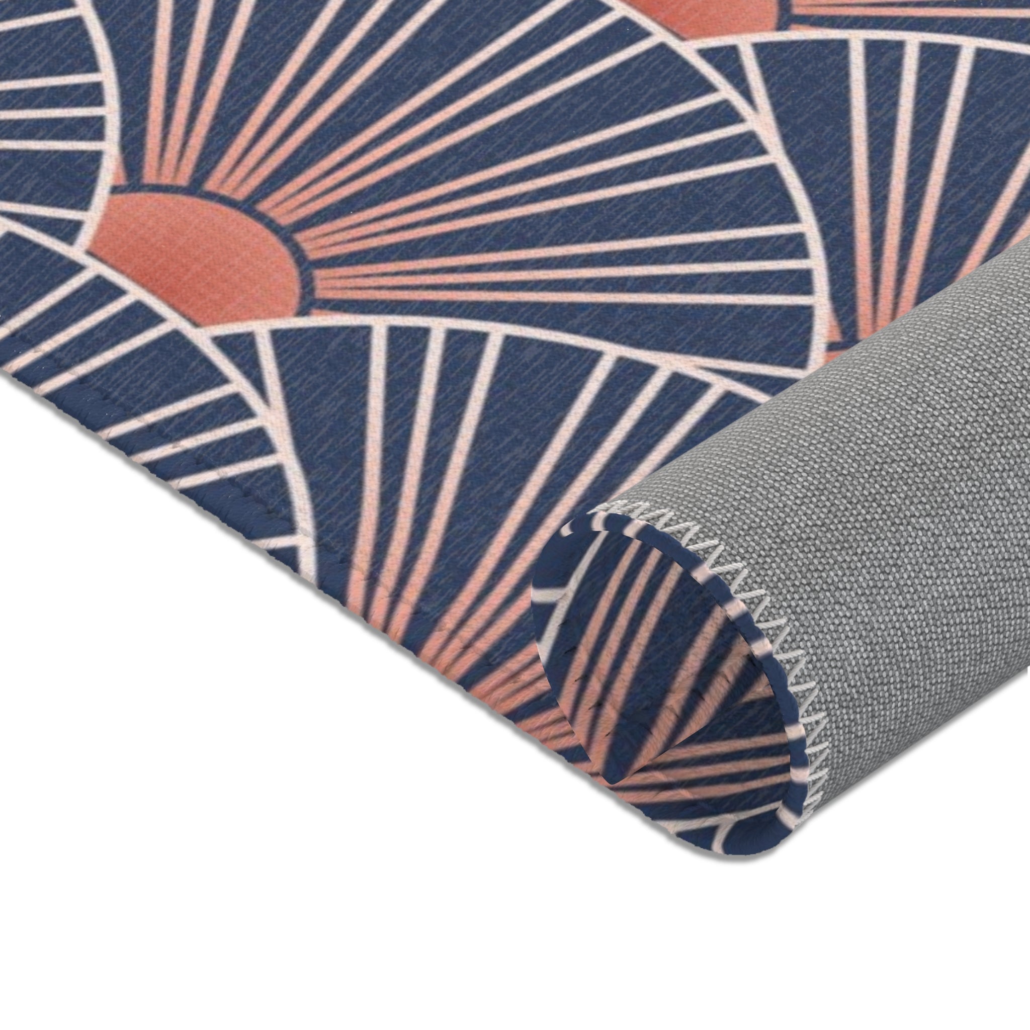 Retro Abstract Art Nouveau Area Rug | Blue Fan Rug