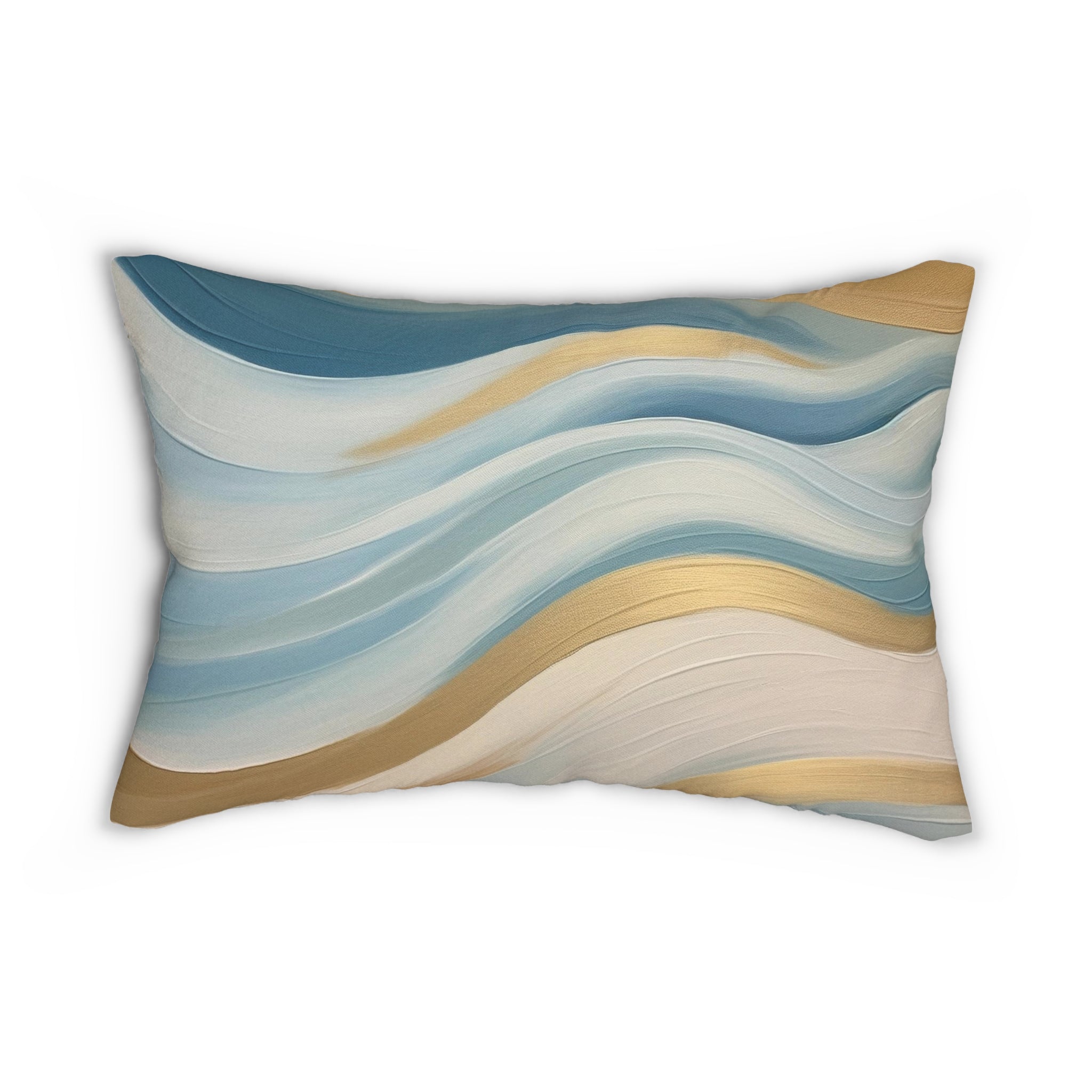 Abstract Lumbar Pillow | Soft Indigo Blue, Gold Beige