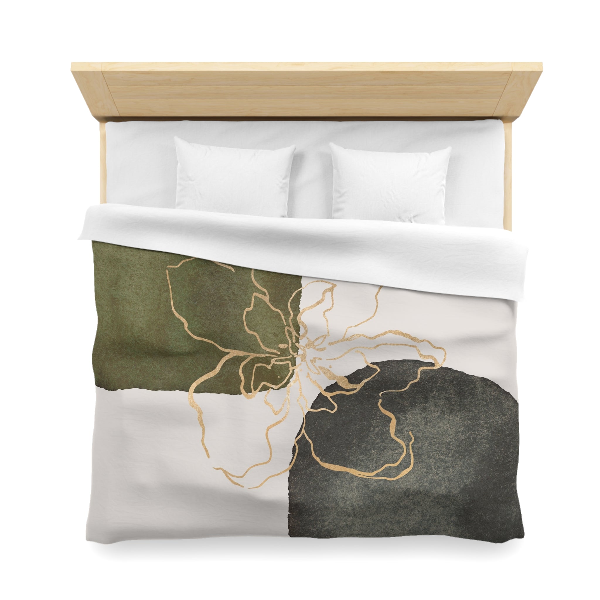 Abstract Duvet Cover | Sage Green, Beige Grey Gold