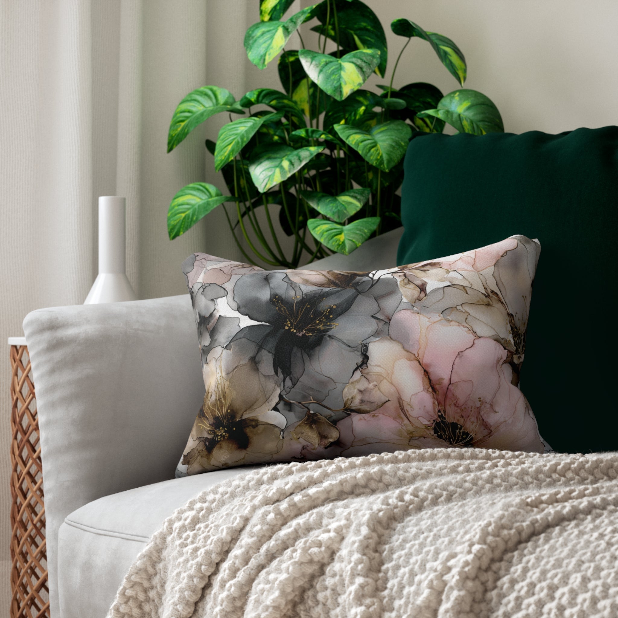 Watercolor Floral Farmhouse Lumbar Pillow