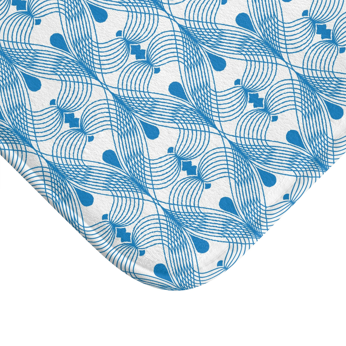 Sky Blue Deco Fan Bath Mat, Coastal Bathroom Rug