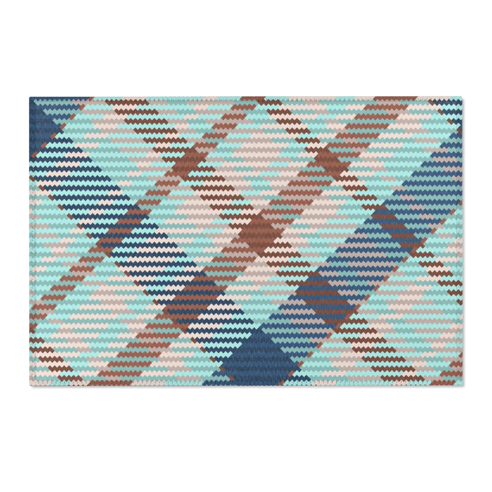 Boho Plaid Area Rug | Teal Mint Green, Blue Brown Rug