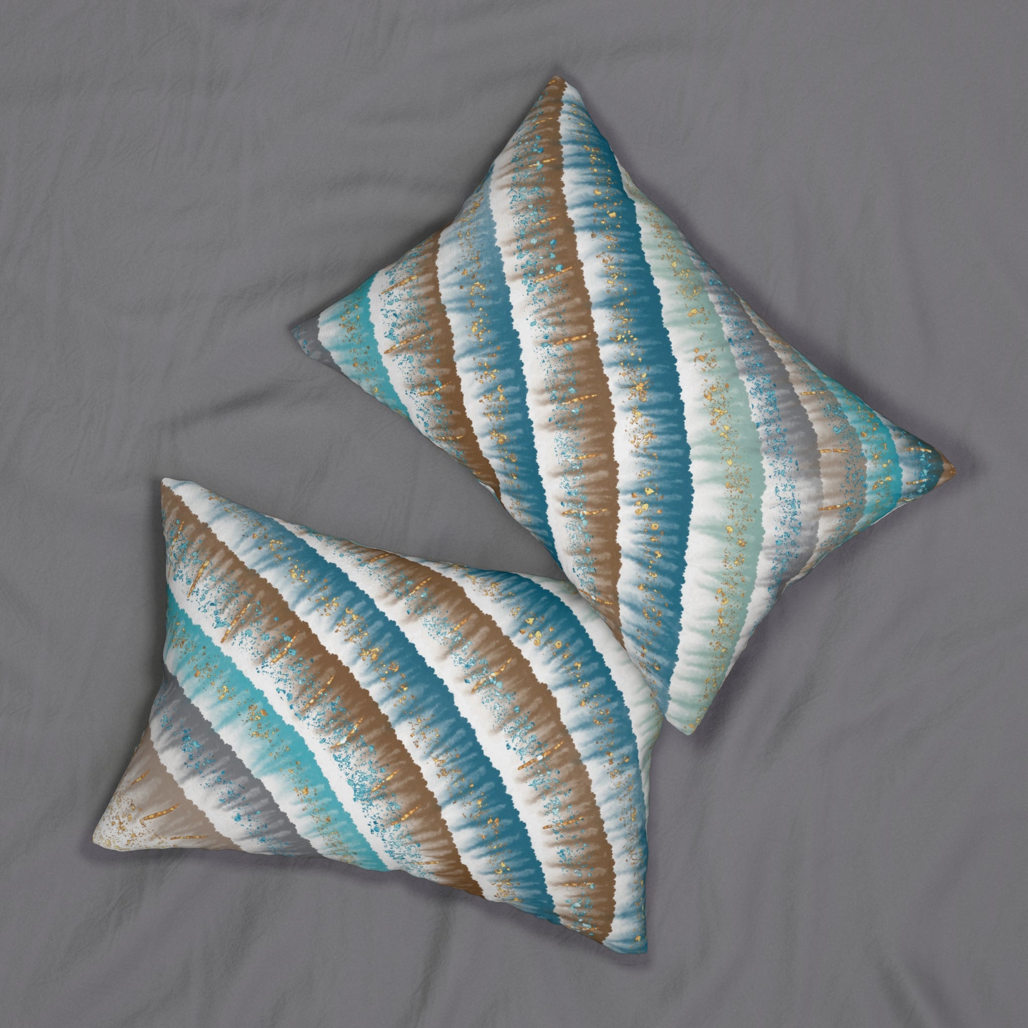 Teal Blue Lumbar Pillow | Brown White, Mint Green