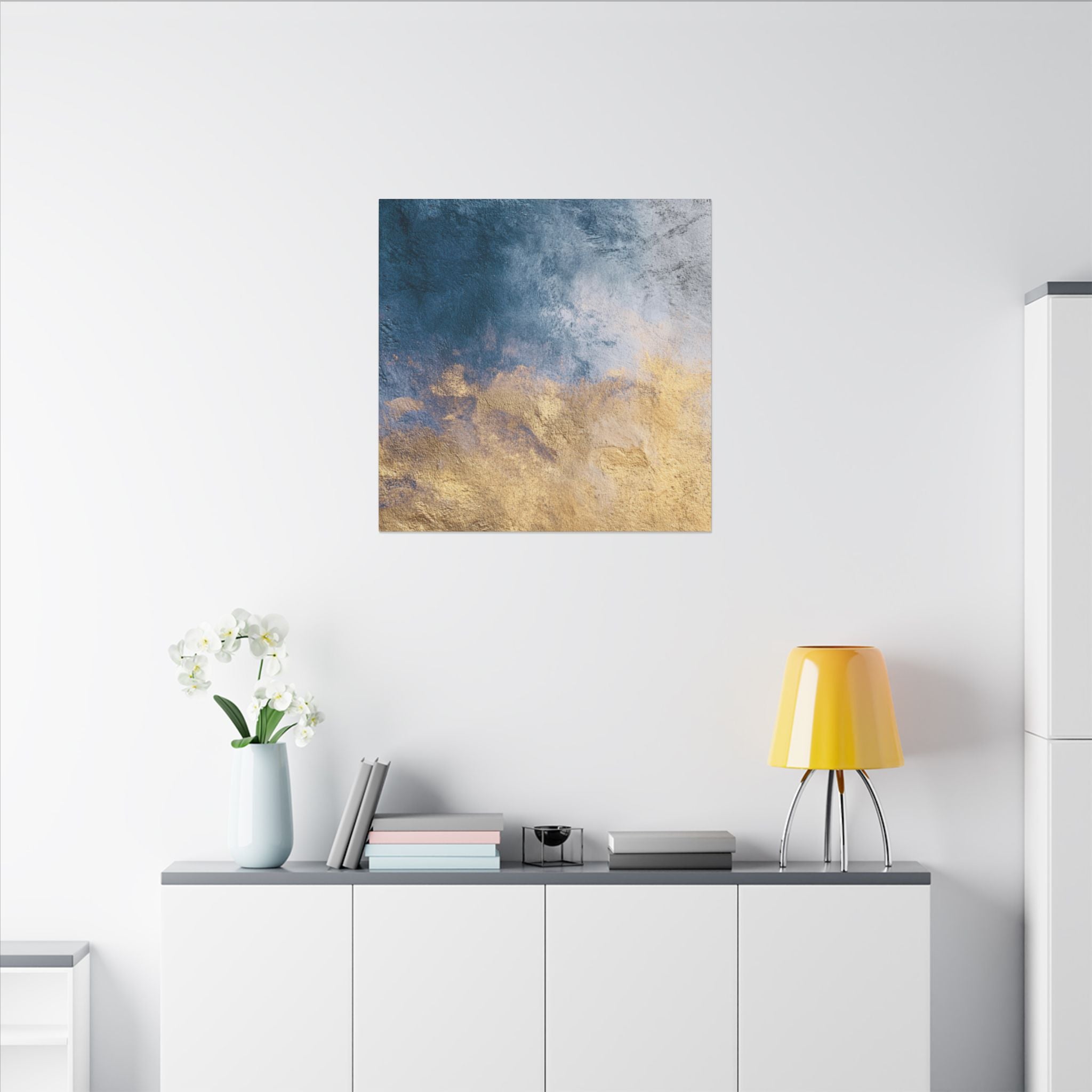 Abstract Neutral Wall Art Print | Boho Earthy Home Decor | Blue, Muted Gold Modern Organic Art