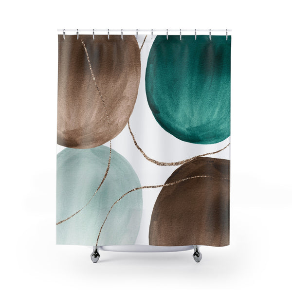 Abstract Shower Curtain | Fade Mint Green, Brown White
