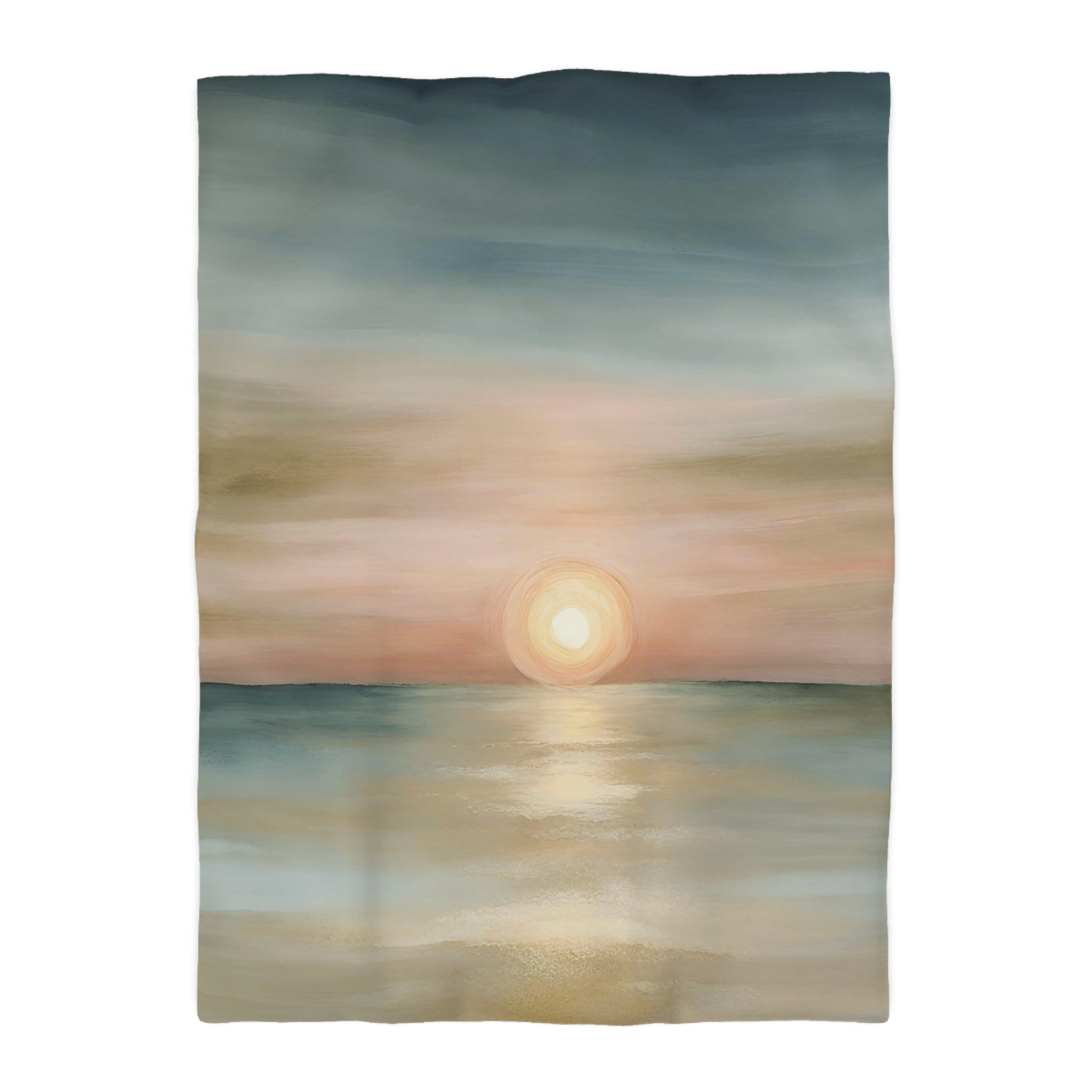 Abstract Sunset Duvet Pillow Cover Set | Beige Sun, Teal Green Blue, Blush Pink