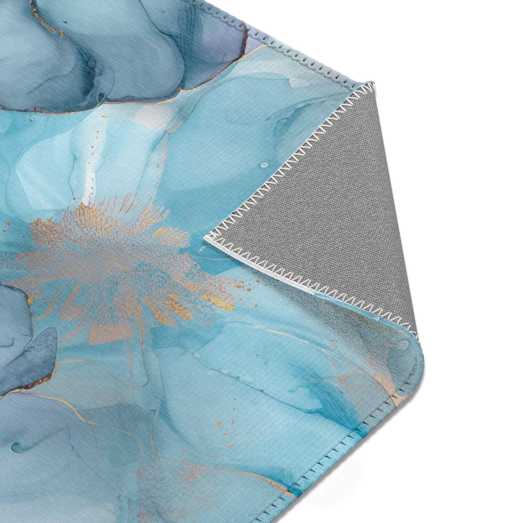 Abstract Floral Area Rug | Aqua, Navy Blue Beige Watercolor