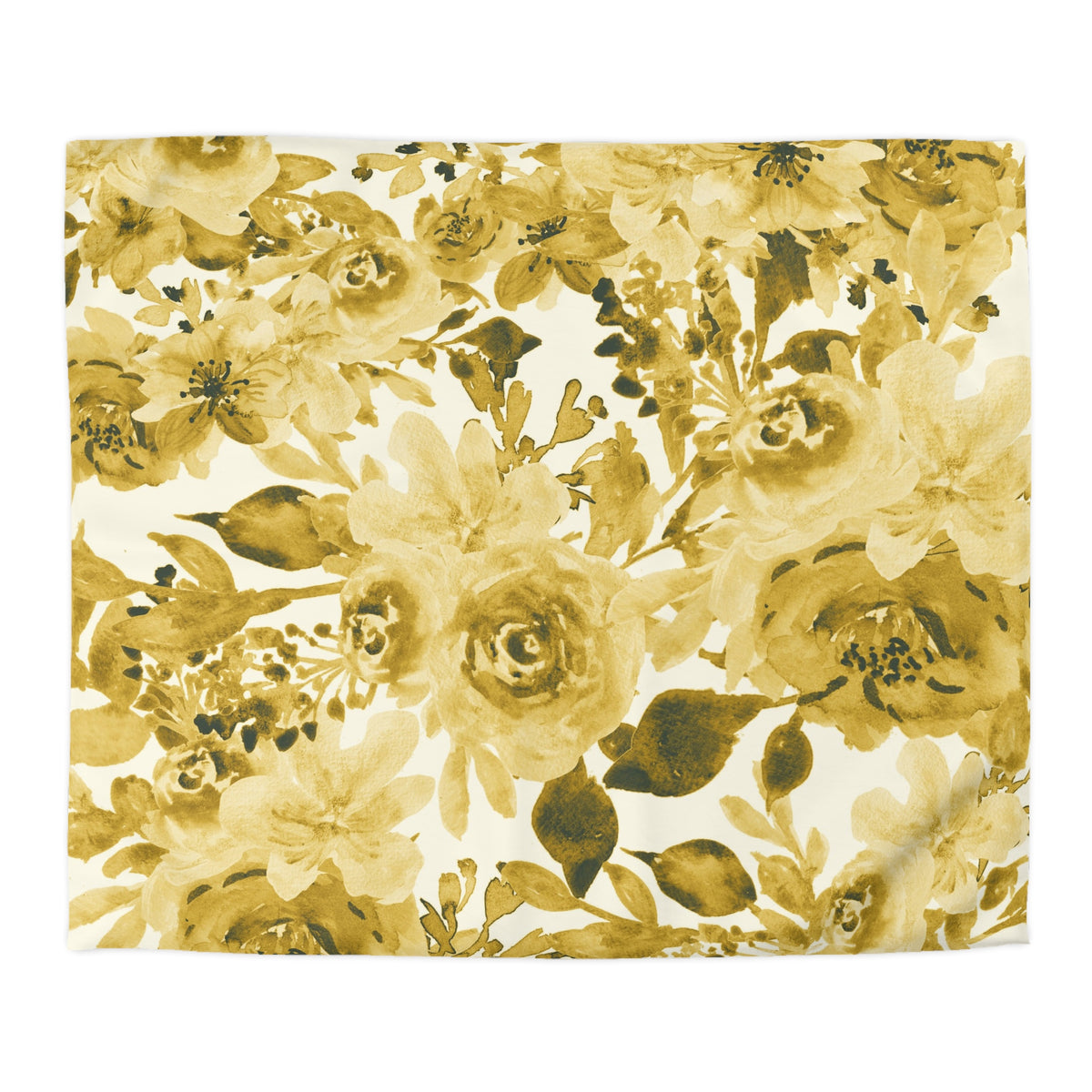 Golden Peony Duvet Cover | Mustard Ochre Watercolor Floral Bedding