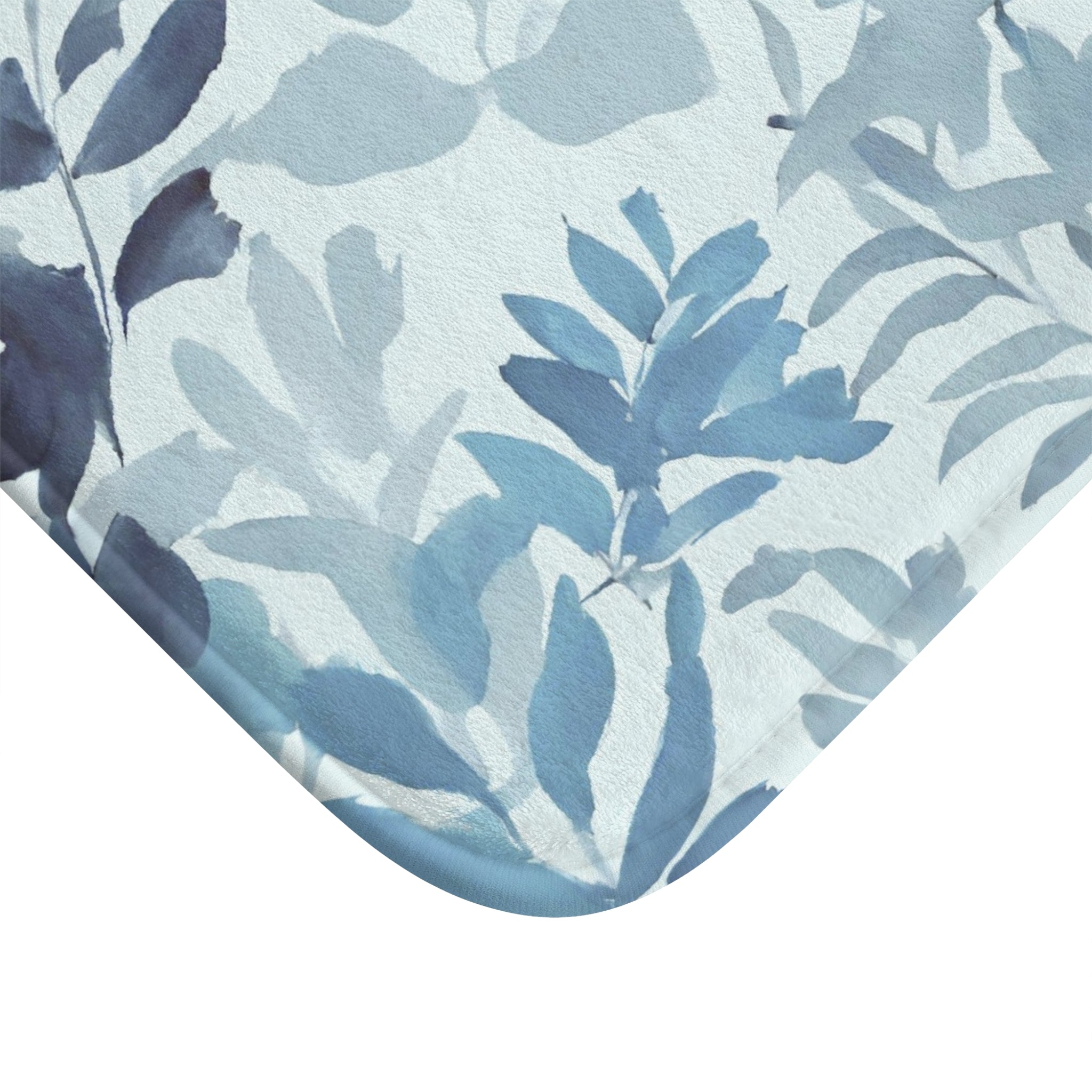 Boho Kitchen, Bath Mat | Floral Pale Navy Blue, Eucalyptus Leaves