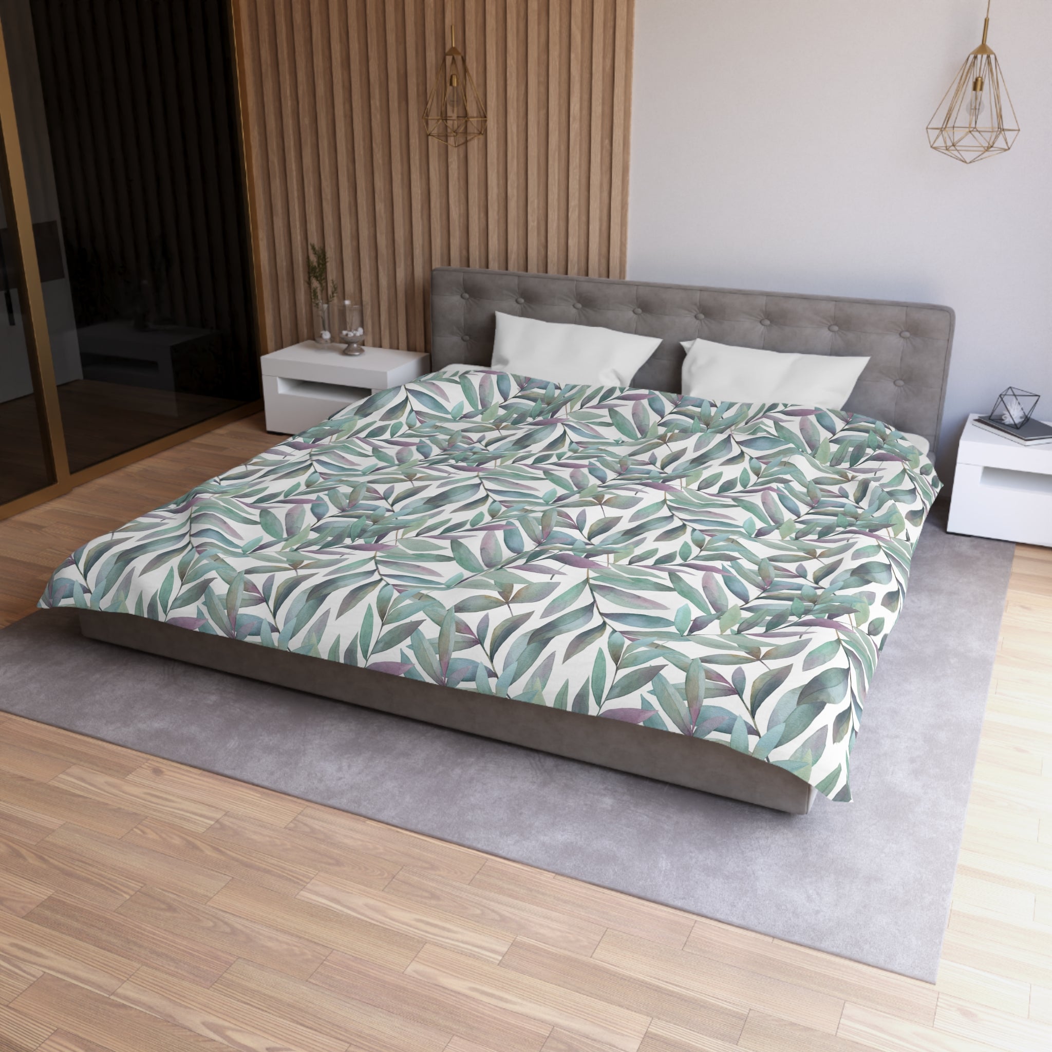 Floral Cotton Duvet, Pillow Cover | Teal Green Blue Leaves Bedroom Decor