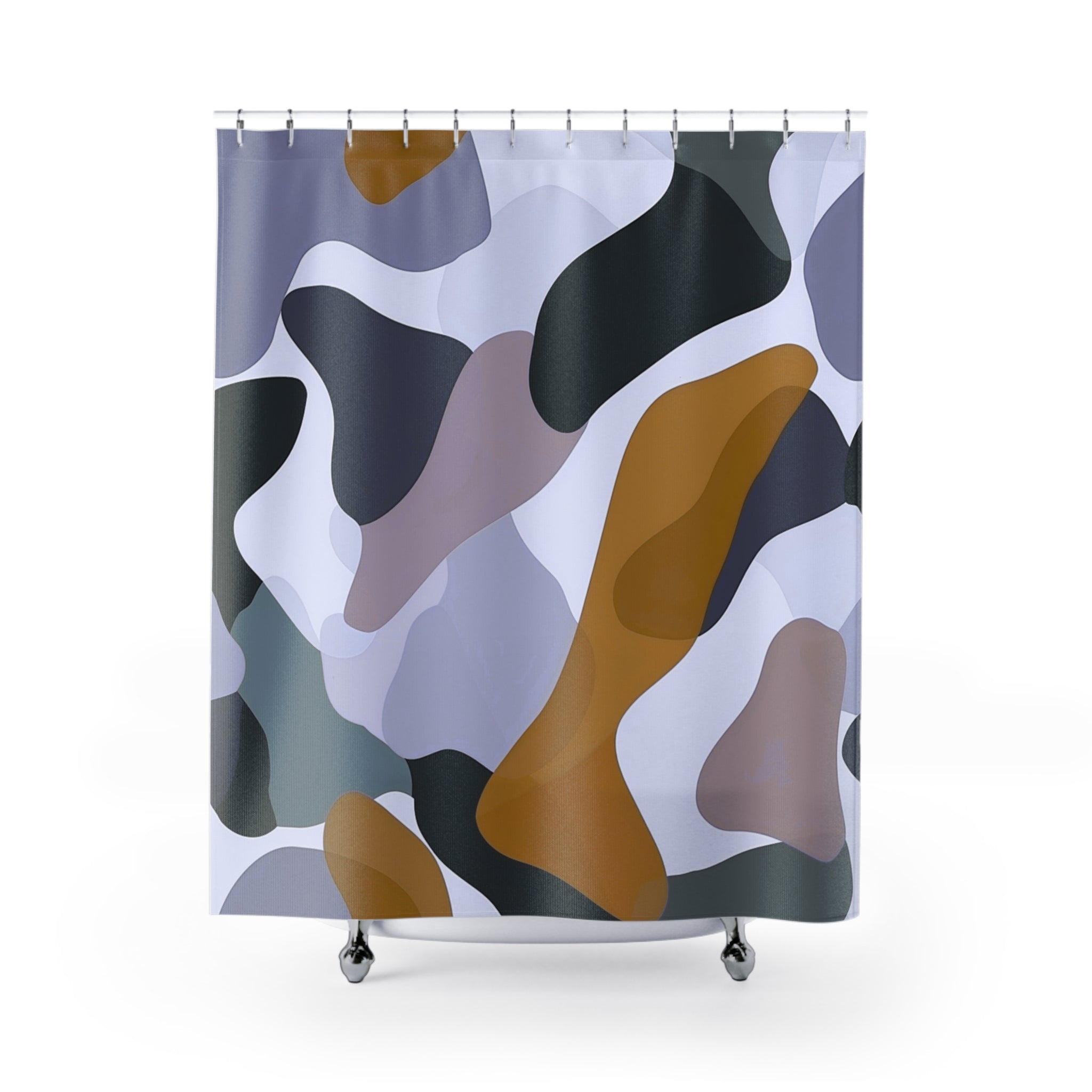 Abstract Shower Curtain | Camouflage Blue Camel Beige