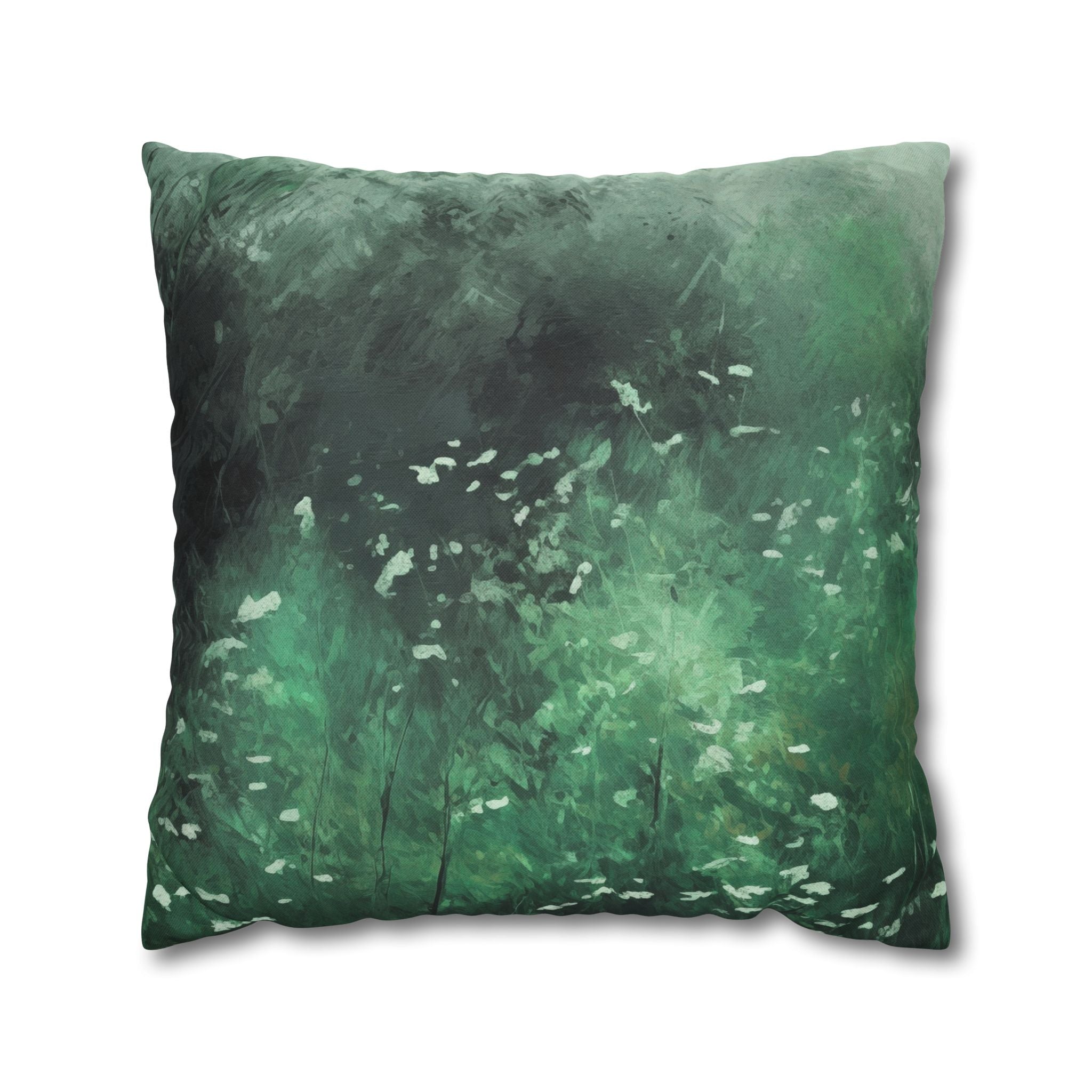 Green Floral Pillow Cover | Meadow Emerald Wildflowers
