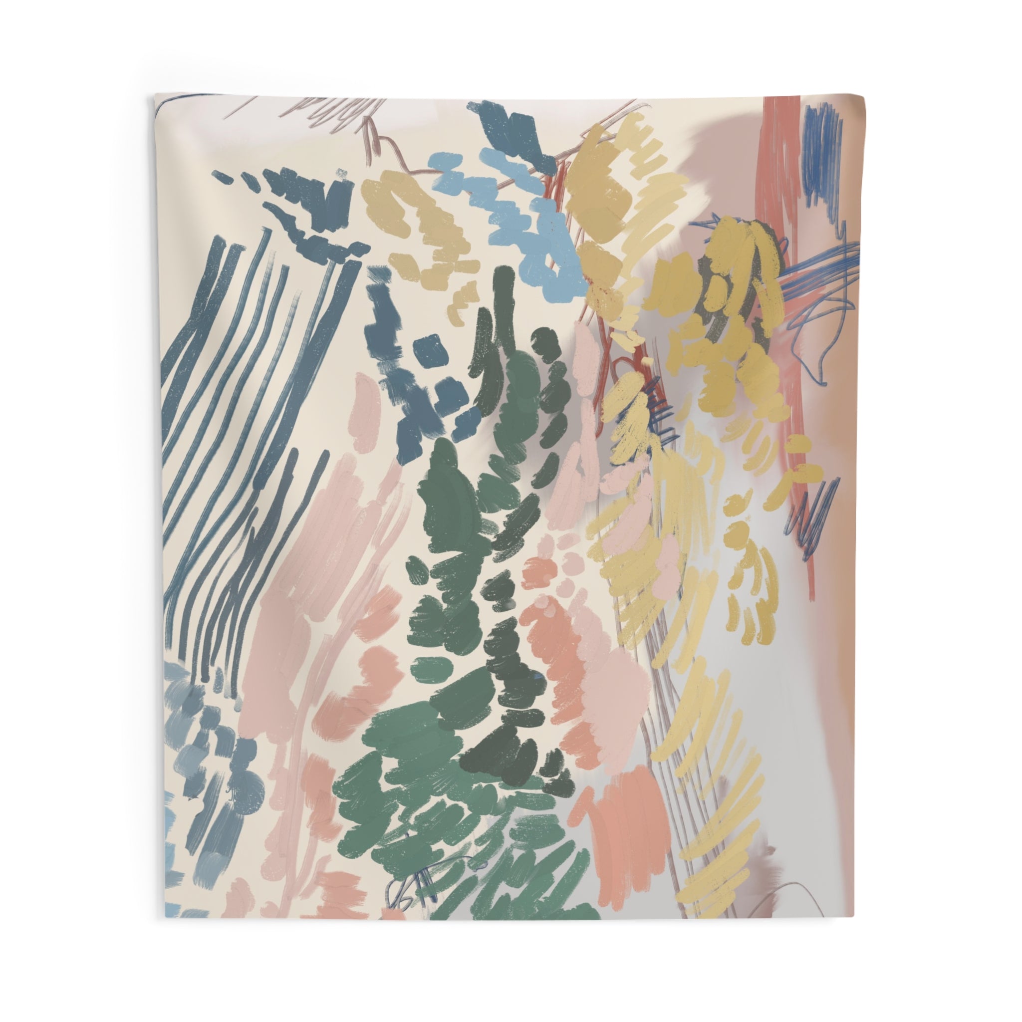 Abstract Wall Hanging Fabric Tapestry; Earthy Doodle Watercolor