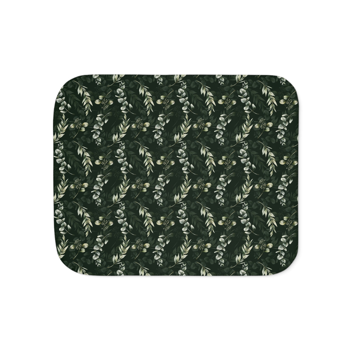 Forest Green Eucalyptus Sherpa Blanket | Dark Sage Botanical Throw