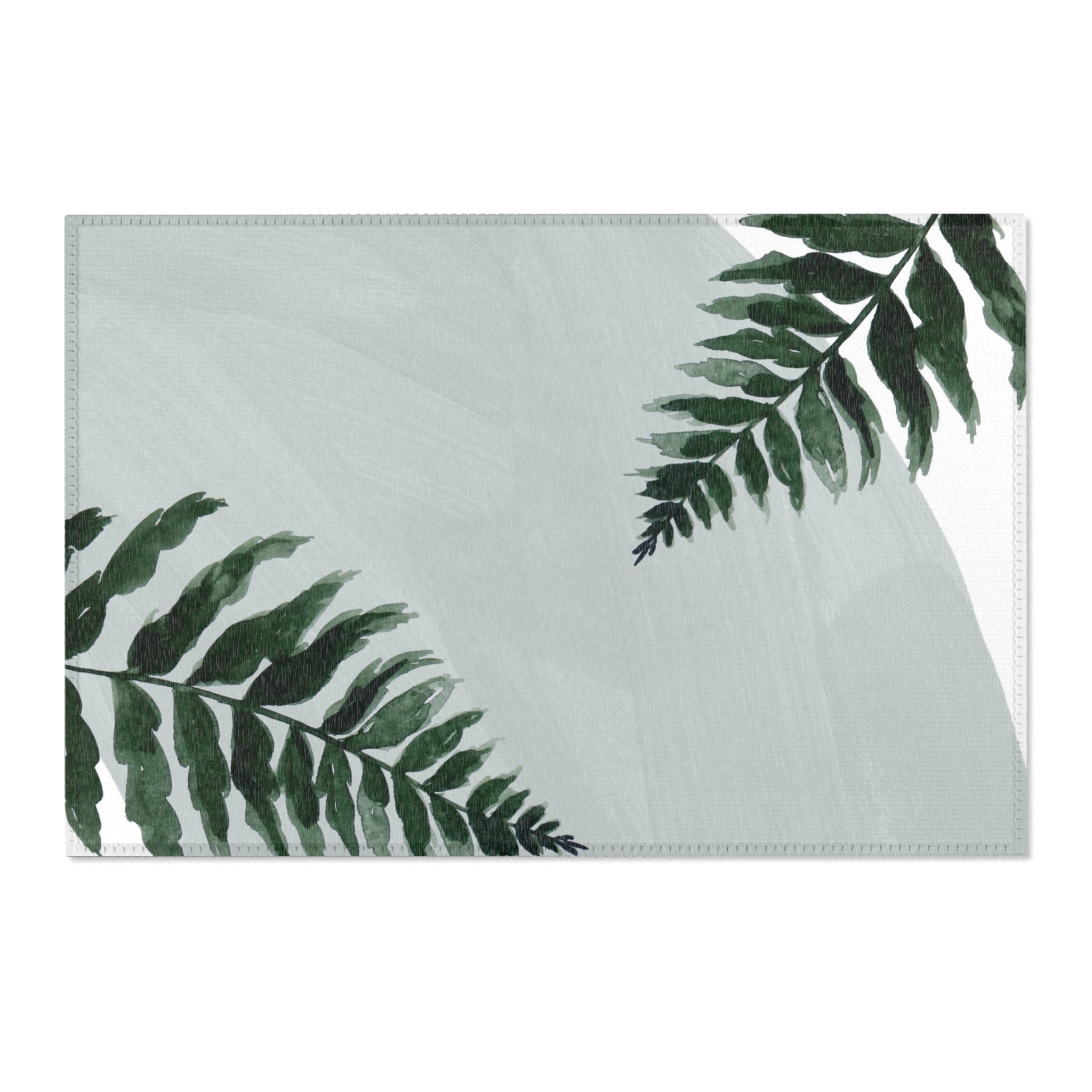 Floral Boho Area Rug | Modern Organic, Pale Blue, Green Leaves