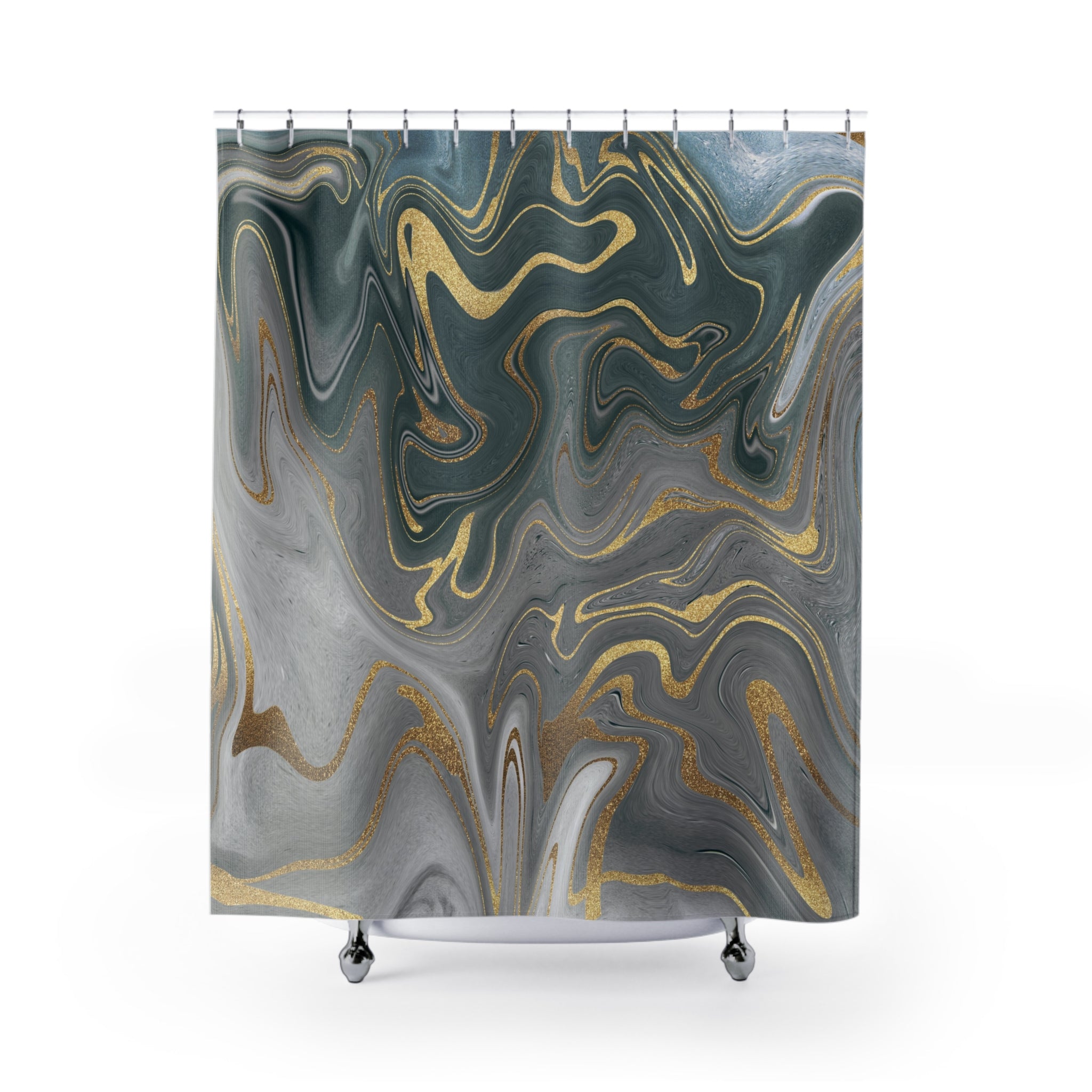 Abstract Shower Curtain | Grey Marble Print Bathroom Decor