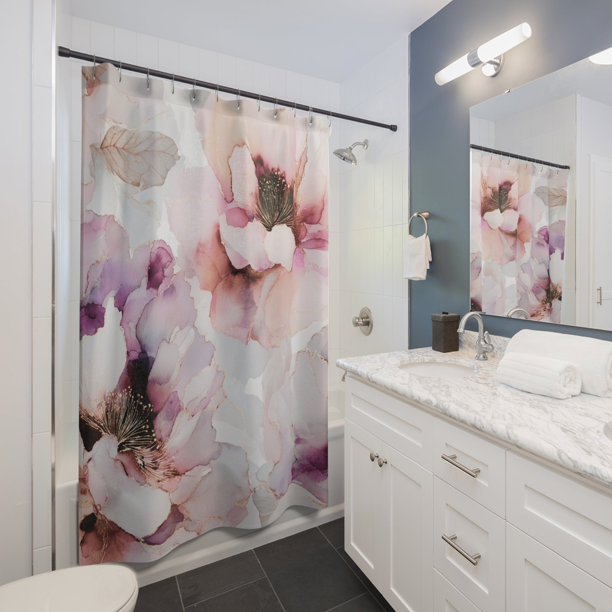 Modern Plum Purple Floral Shower Curtain | Abstract Watercolor