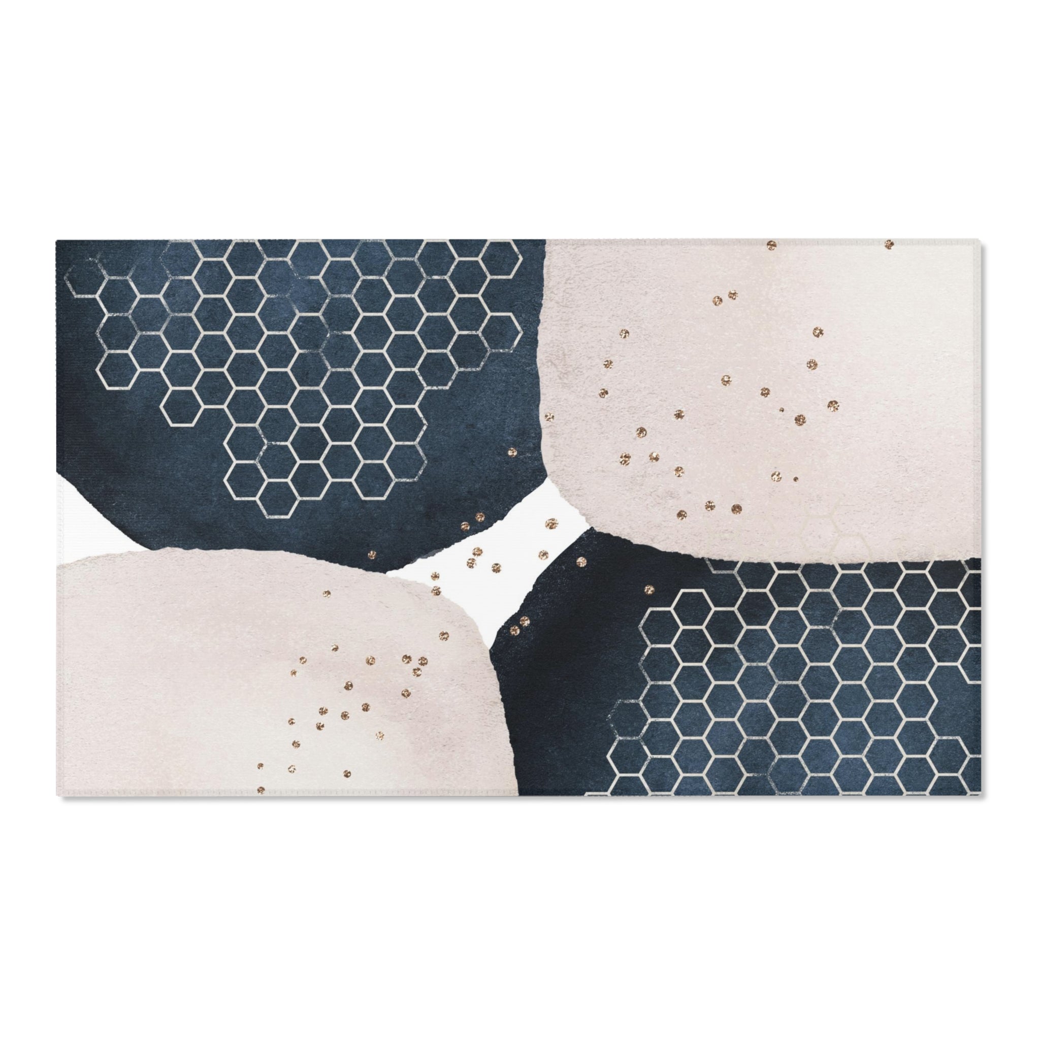 Abstract Boho Area Rug | Navy Blue, Blush Ivory, Beige Bee Hive