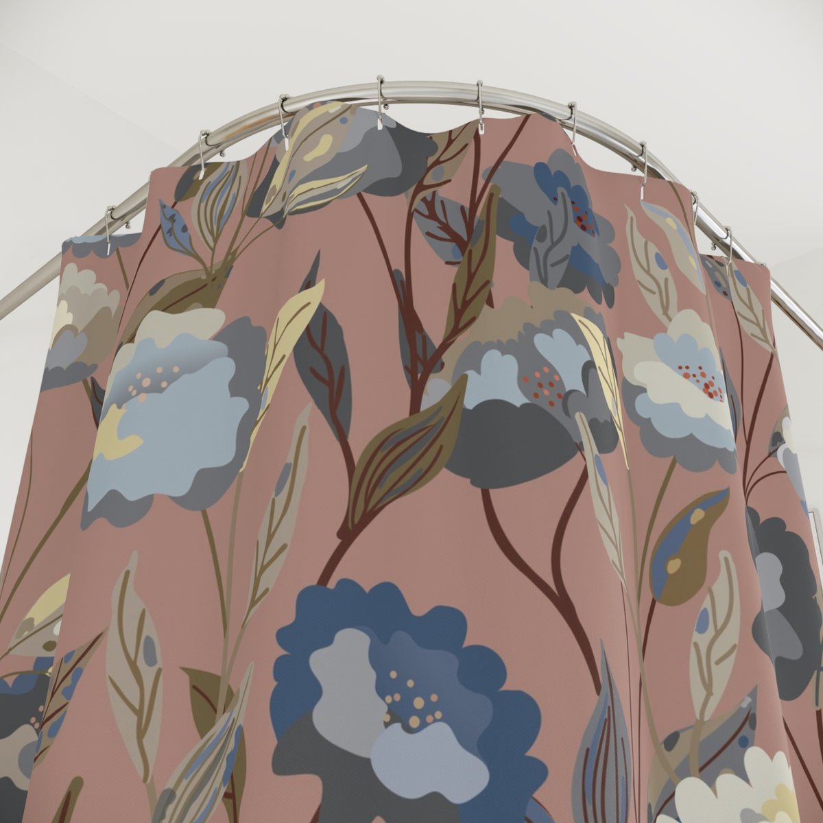 Dusty Rose Blue Floral Shower Curtain, Bath Curtain 71x74