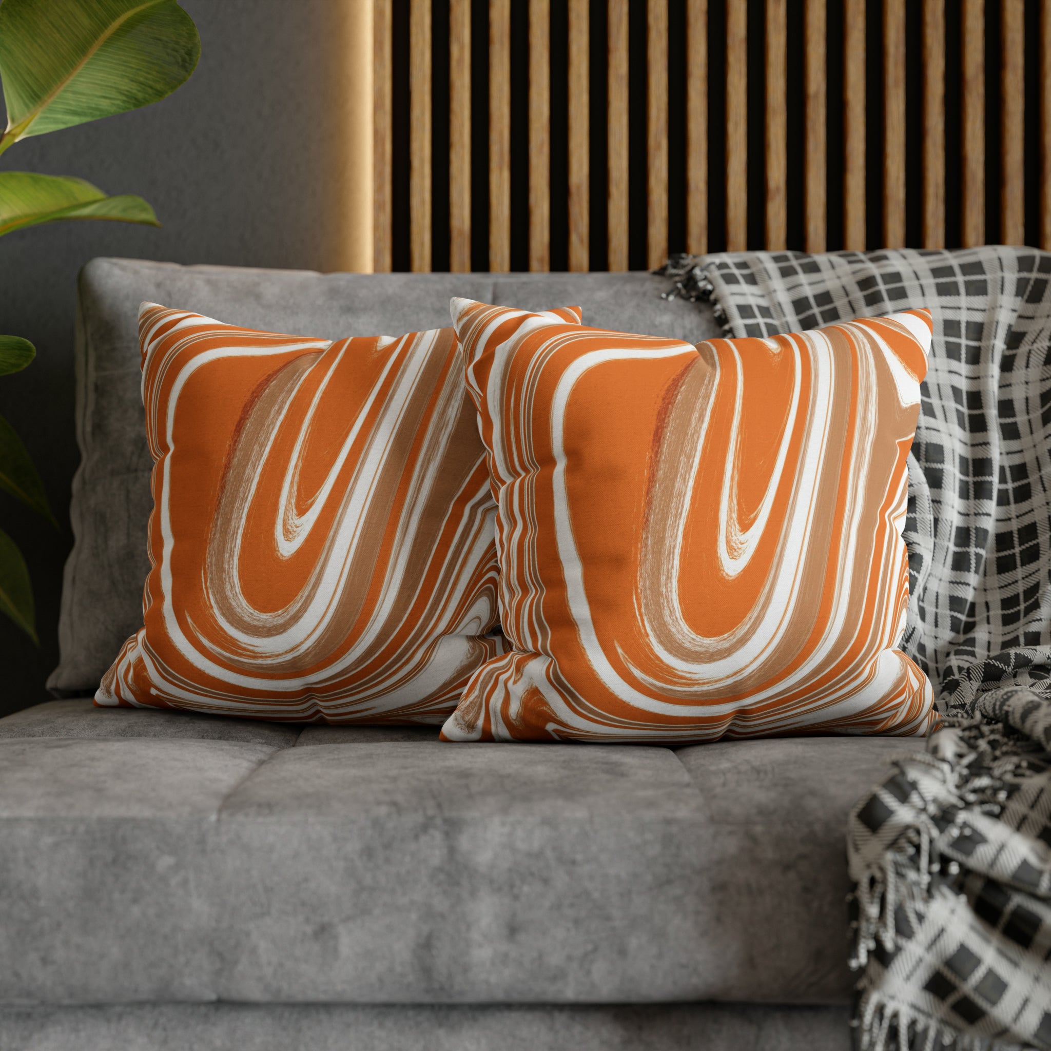 Abstract Pillow Cover | Orange Beige White Retro