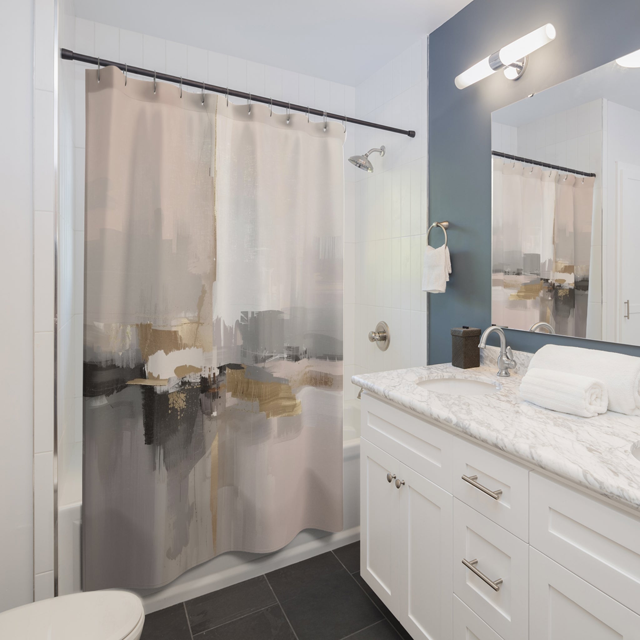 Boho Abstract Shower Curtain | Neutral Grey Blush Watercolor