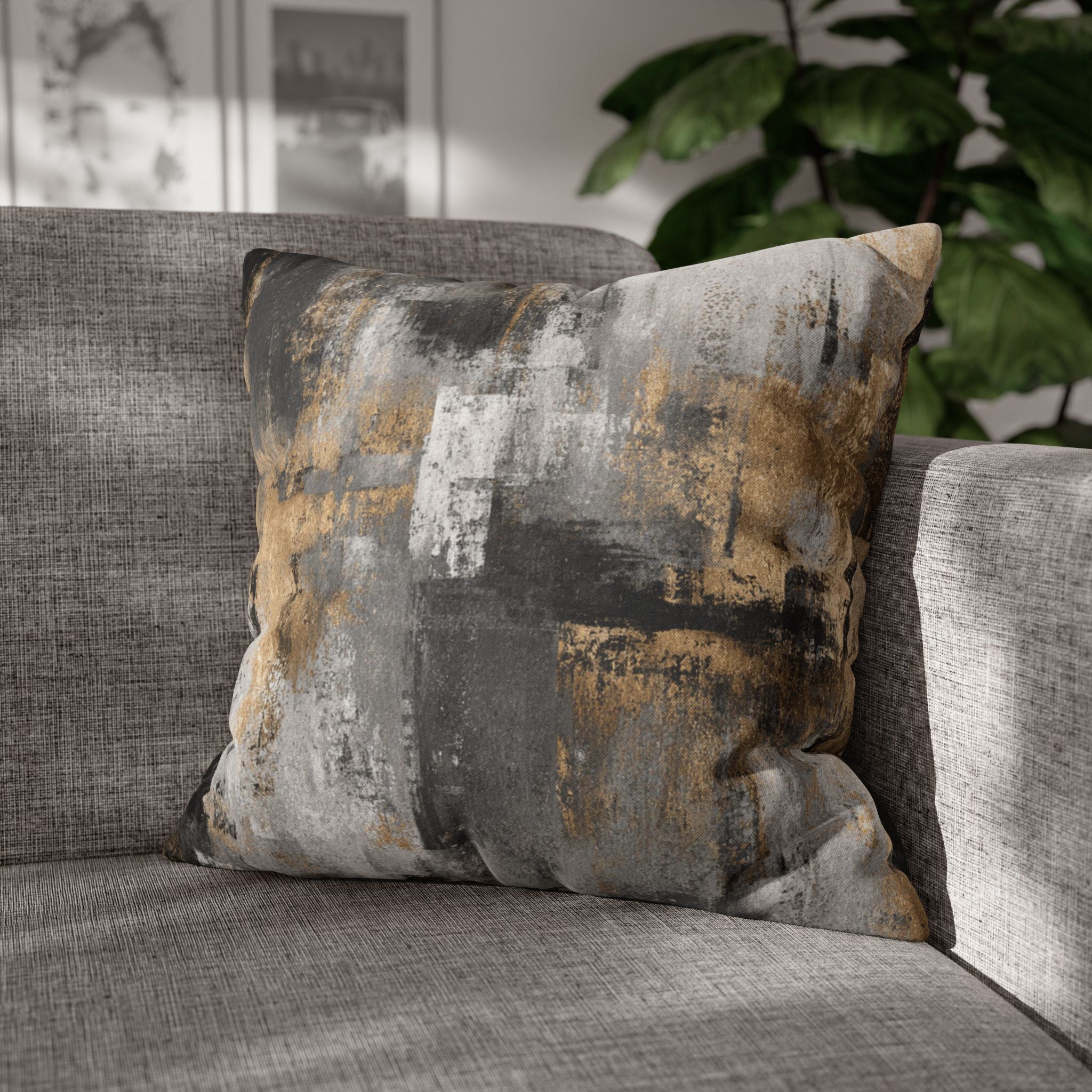 Abstract Throw Pillow Cover | Dark Grey, Beige