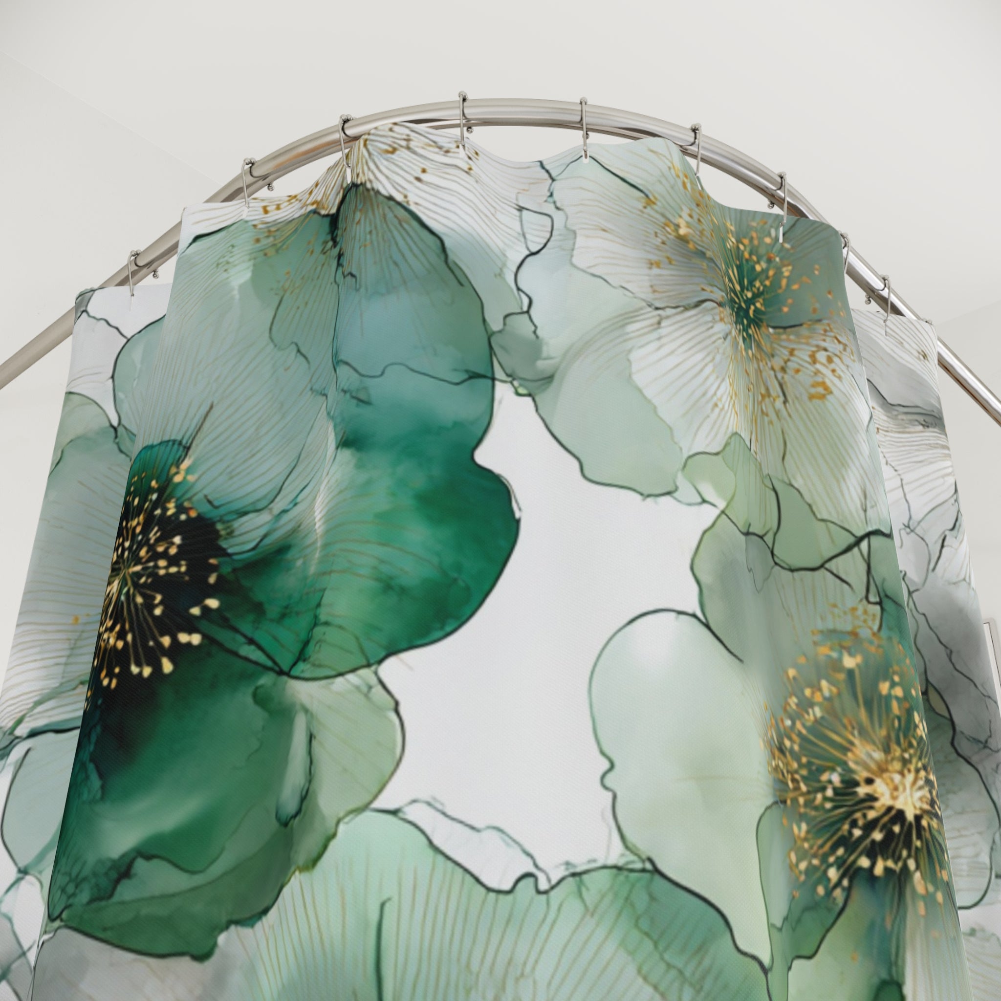 Boho Shower Curtain | Sage Green Watercolor Ombre Bathroom Decor
