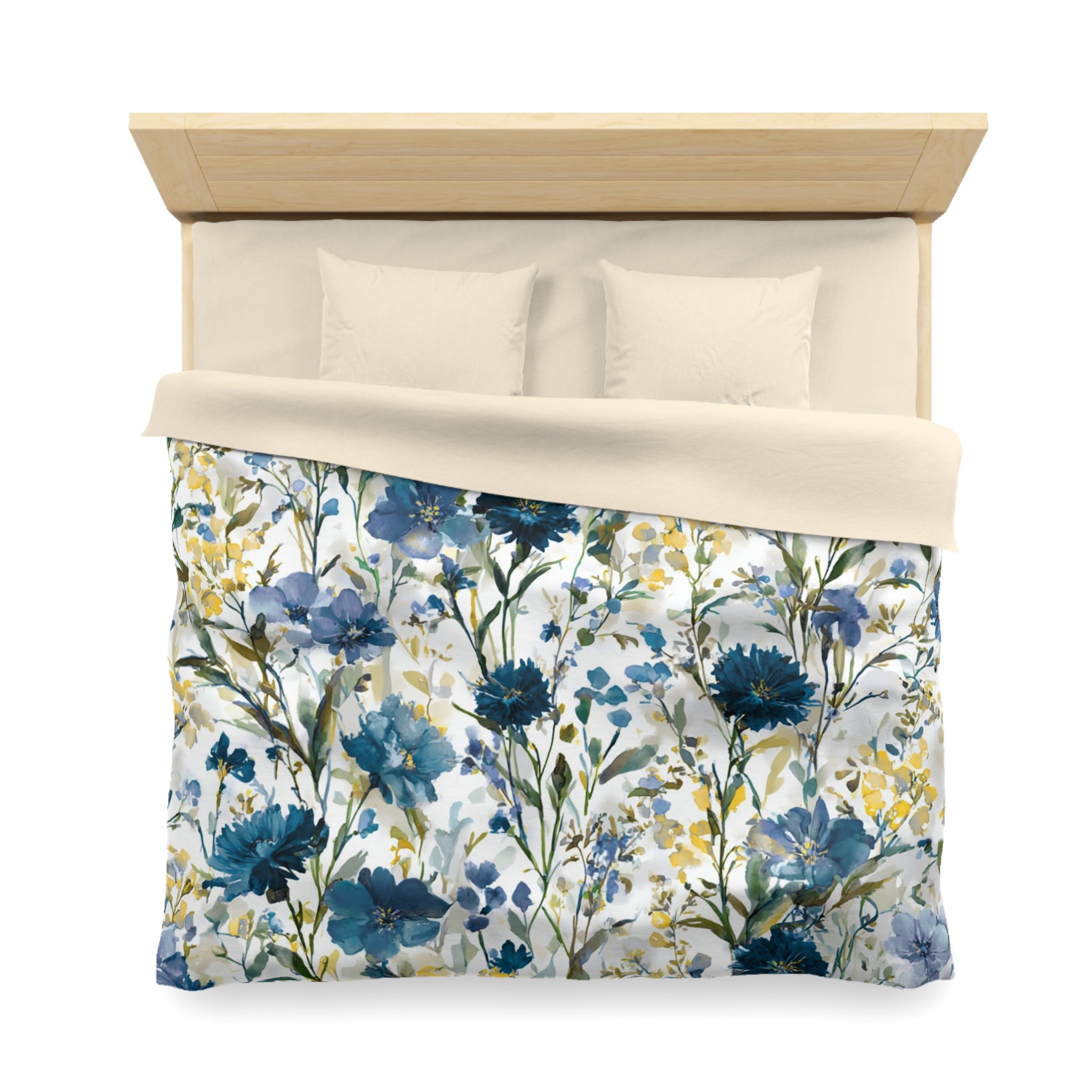 Floral Modern Duvet, Pillow Cover | Blue Yellow Bedroom Decor