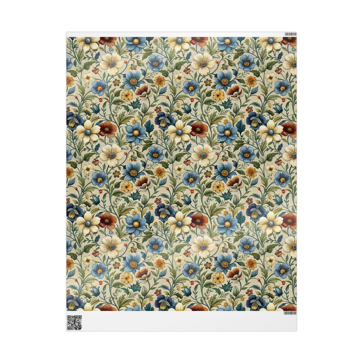 Cream Blue Rust Chintz Floral Wrapping Paper, Gift Wrap