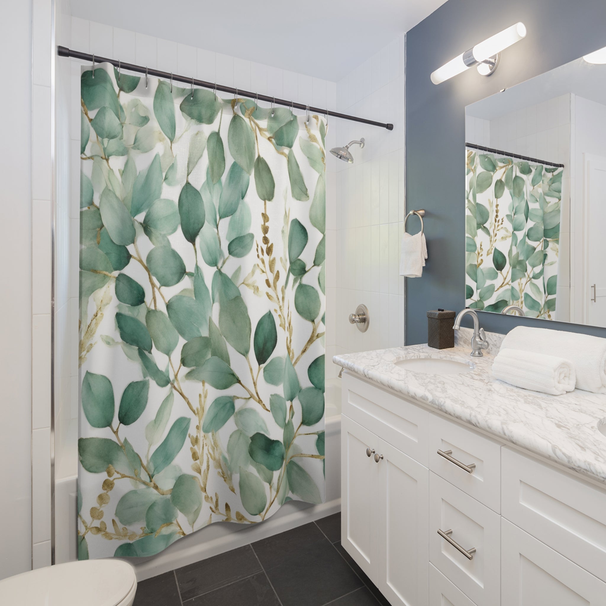 Floral Shower Curtain | Sage Green Beige Leaves